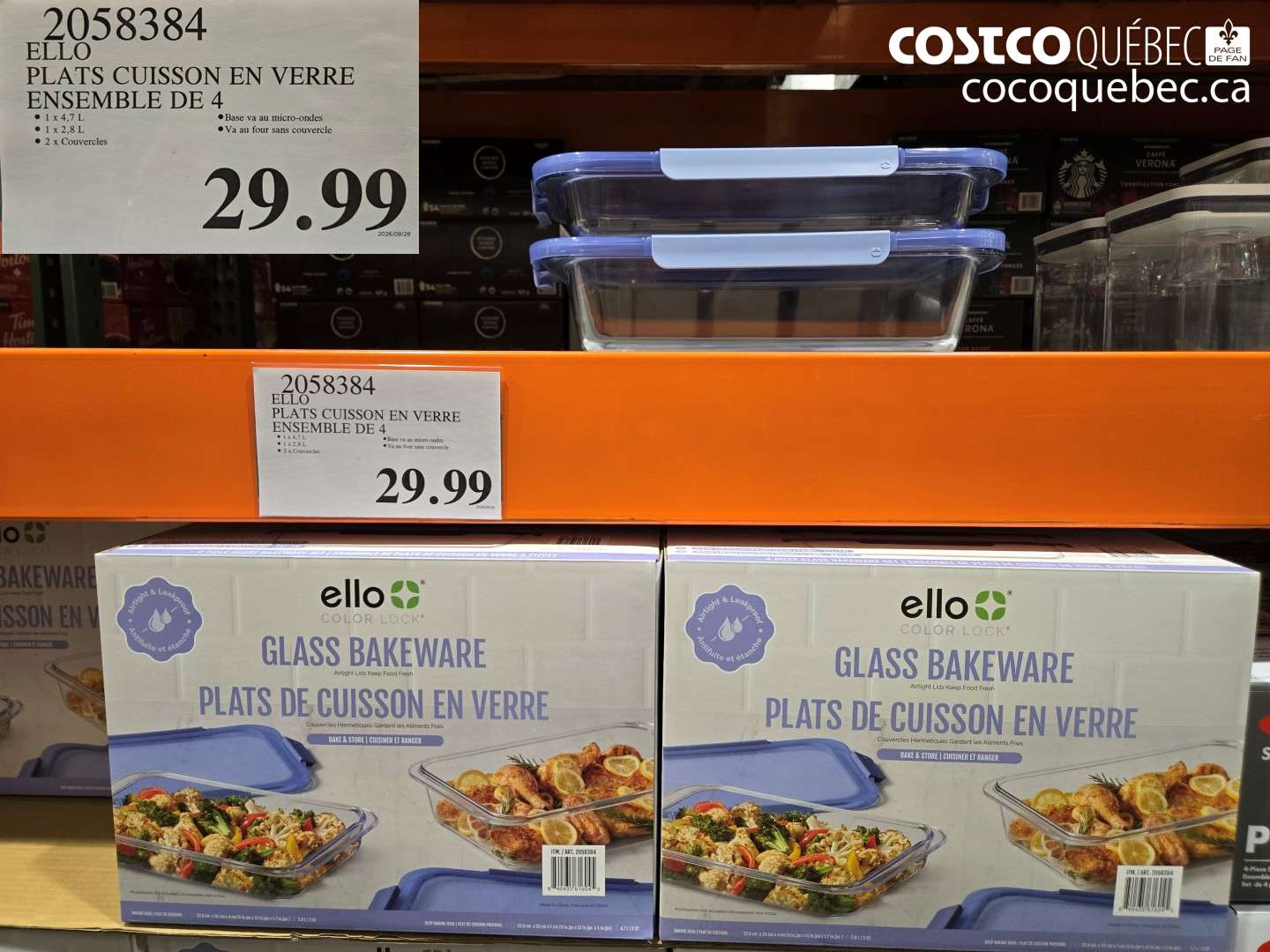 2058384 ELLO PLATS CUISSON EN VERRE ENSEMBLE DE 4 $29.99