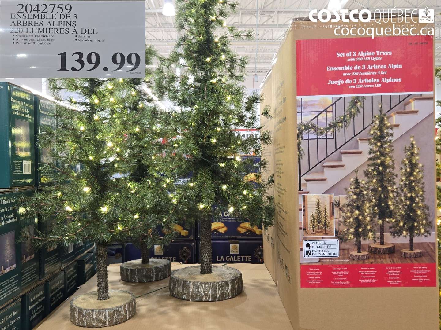 2042759 ENSEMBLE DE 3 ARBRES ALPINS 220 LUMIÈRES À DEL $139.99