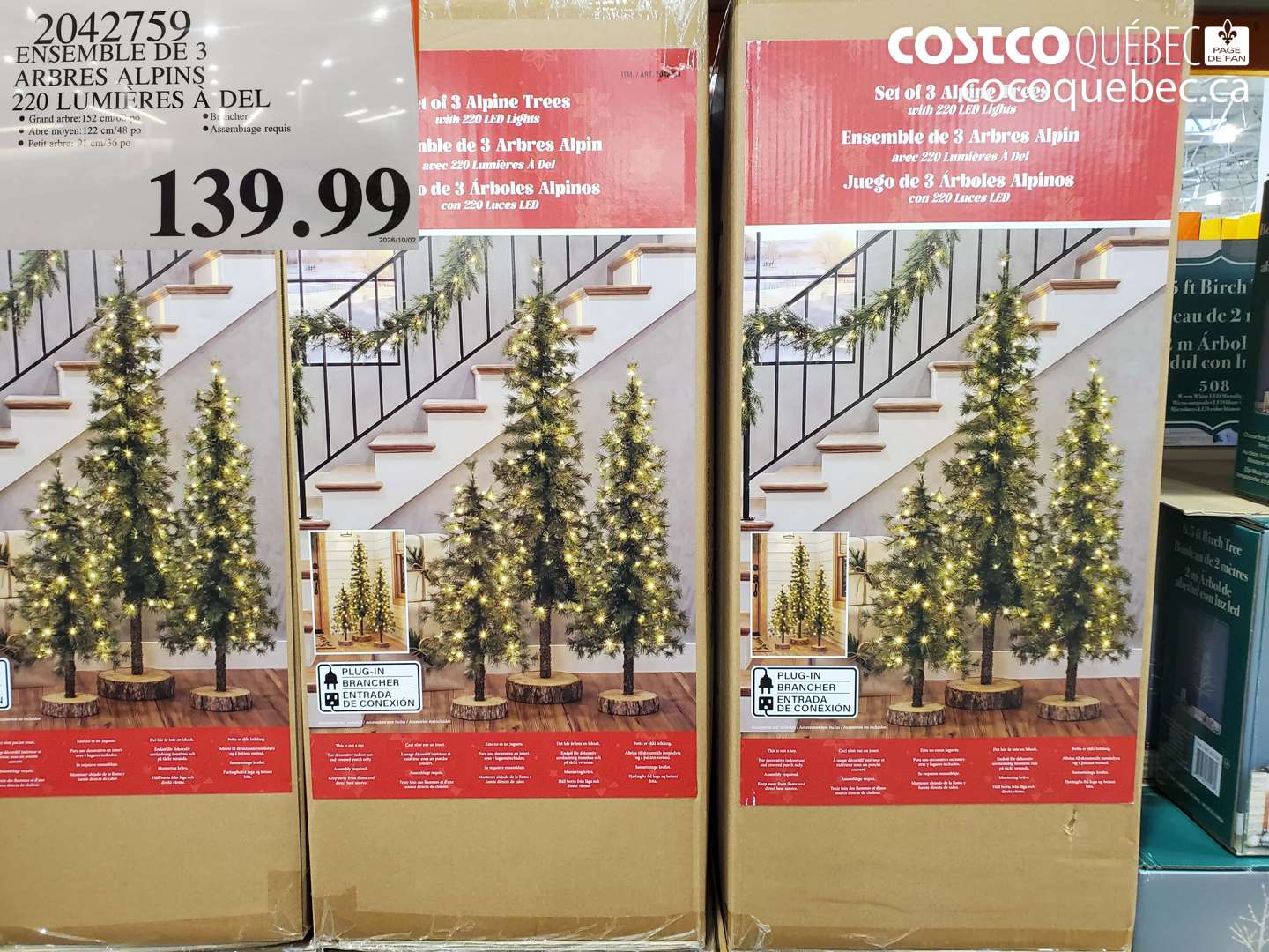 2042759 ENSEMBLE DE 3 ARBRES ALPINS 220 LUMIÈRES À DEL $139.99