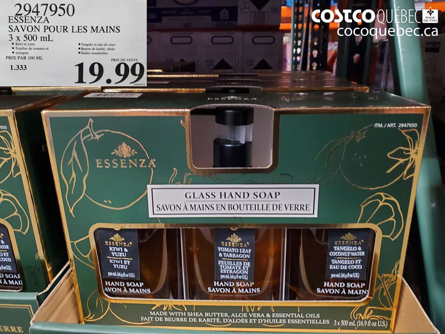 2947950 ESSENZA SAVON POUR LES MAINS 3 X 500 ML $19.99