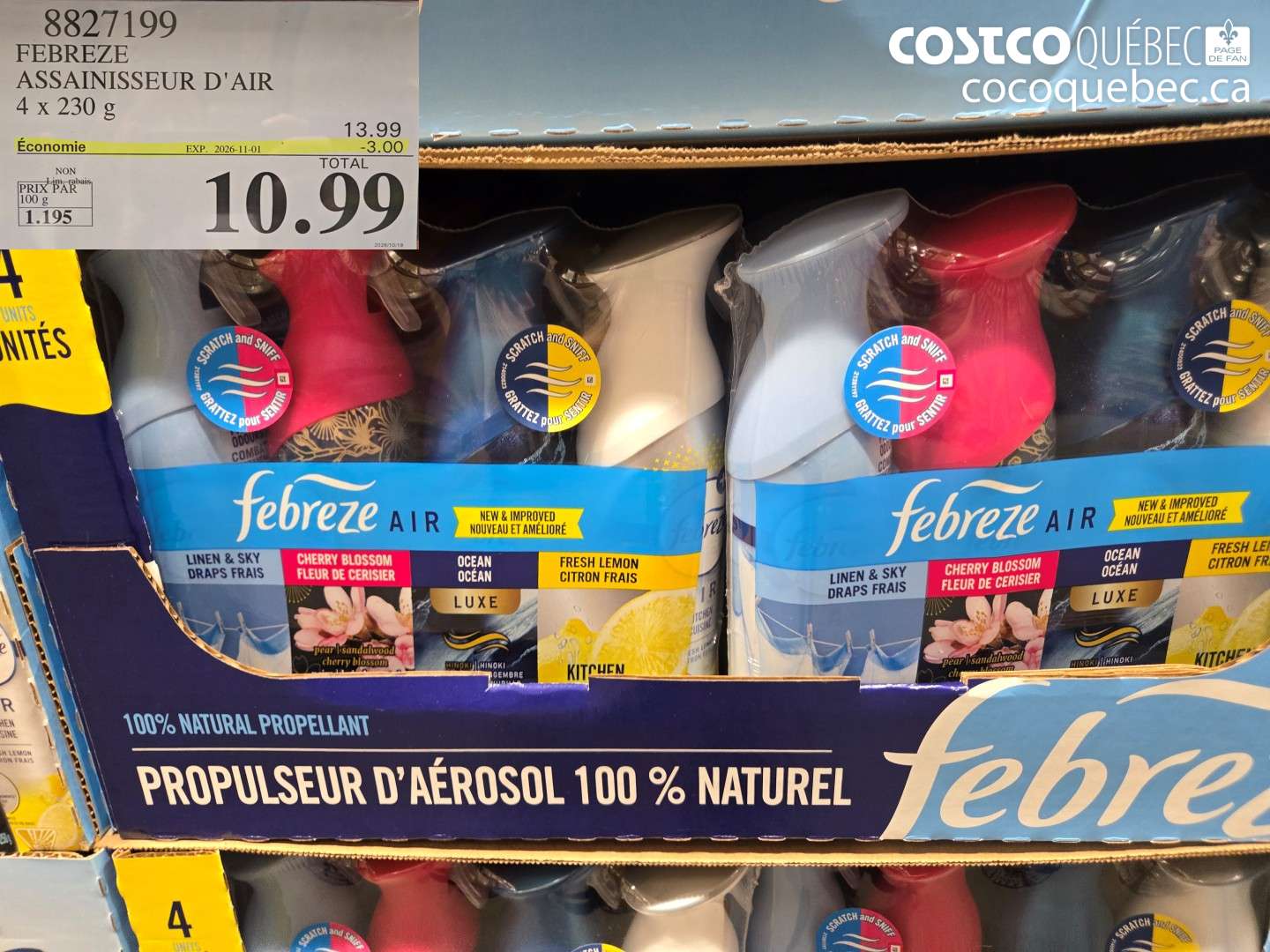 8827199 FEBREZE ASSAINISSEUR D'AIR 4 X 230 G ($3.00 INSTANT SAVINGS EXPIRES ON 2026-11-01) $10.99