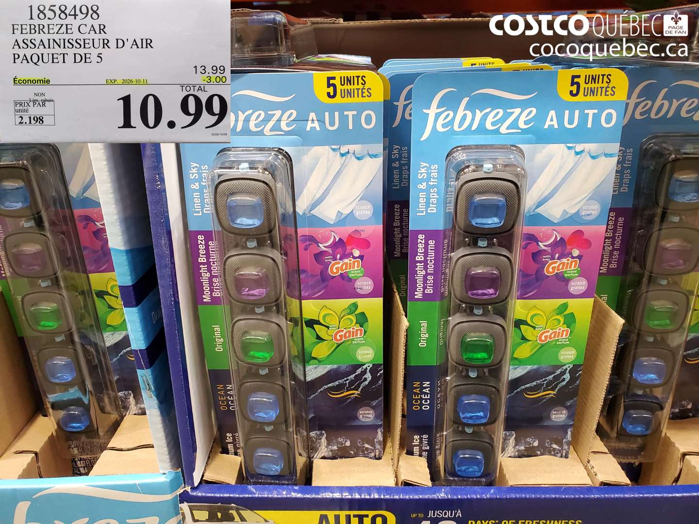 1858498 FEBREZE CAR ASSAINISSEUR D'AIR PAQUET DE 5 ($3.00 INSTANT SAVINGS EXPIRES ON 2026-10-11) $10.99