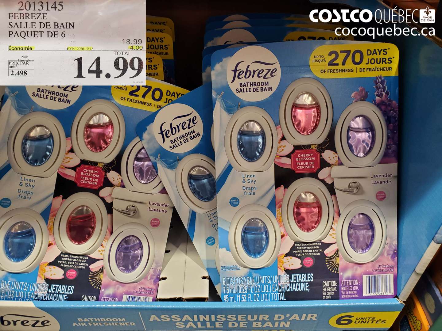 2013145 FEBREZE SALLE DE BAIN PAQUET DE 6 ($4.00 INSTANT SAVINGS EXPIRES ON 2026-10-18) $14.99