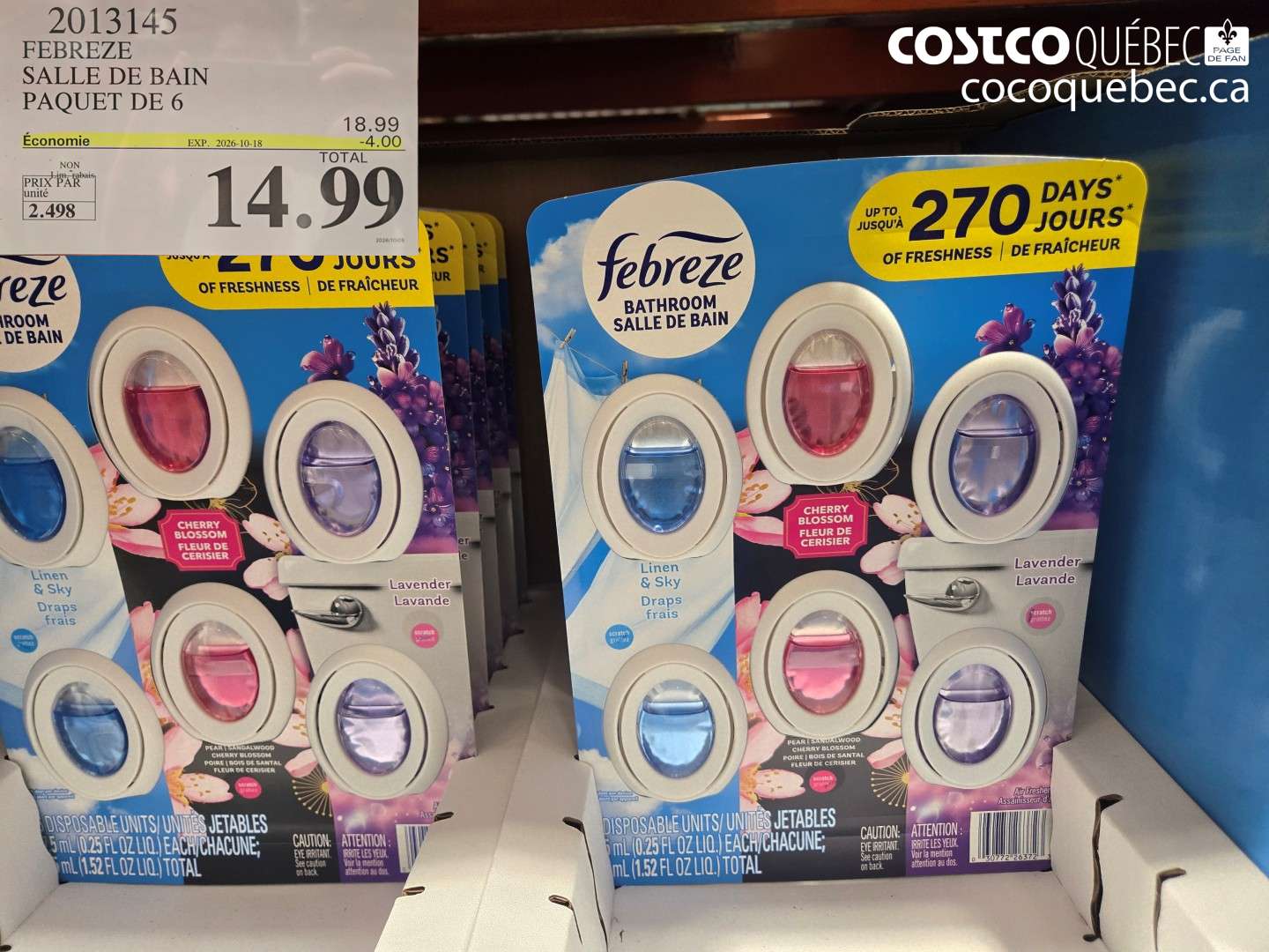 2013145 FEBREZE SALLE DE BAIN PAQUET DE 6 ($4.00 INSTANT SAVINGS EXPIRES ON 2026-10-18) $14.99