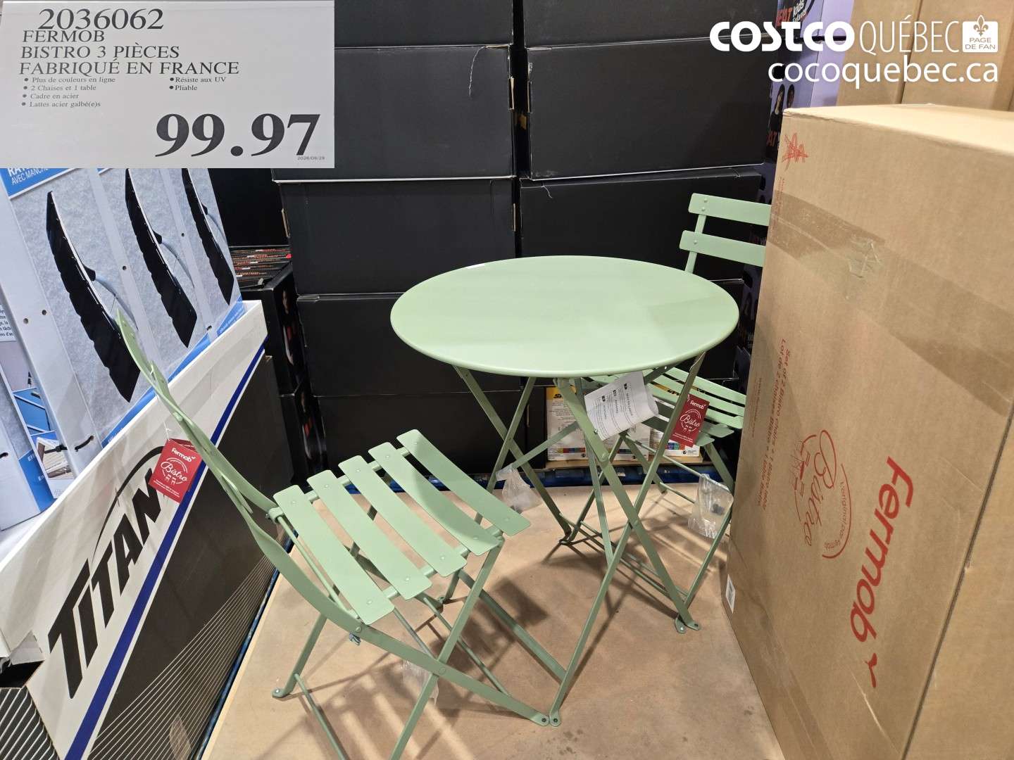2036062 FERMOB BISTRO 3 PIÈCES FABRIQUÉ EN FRANCE $99.97