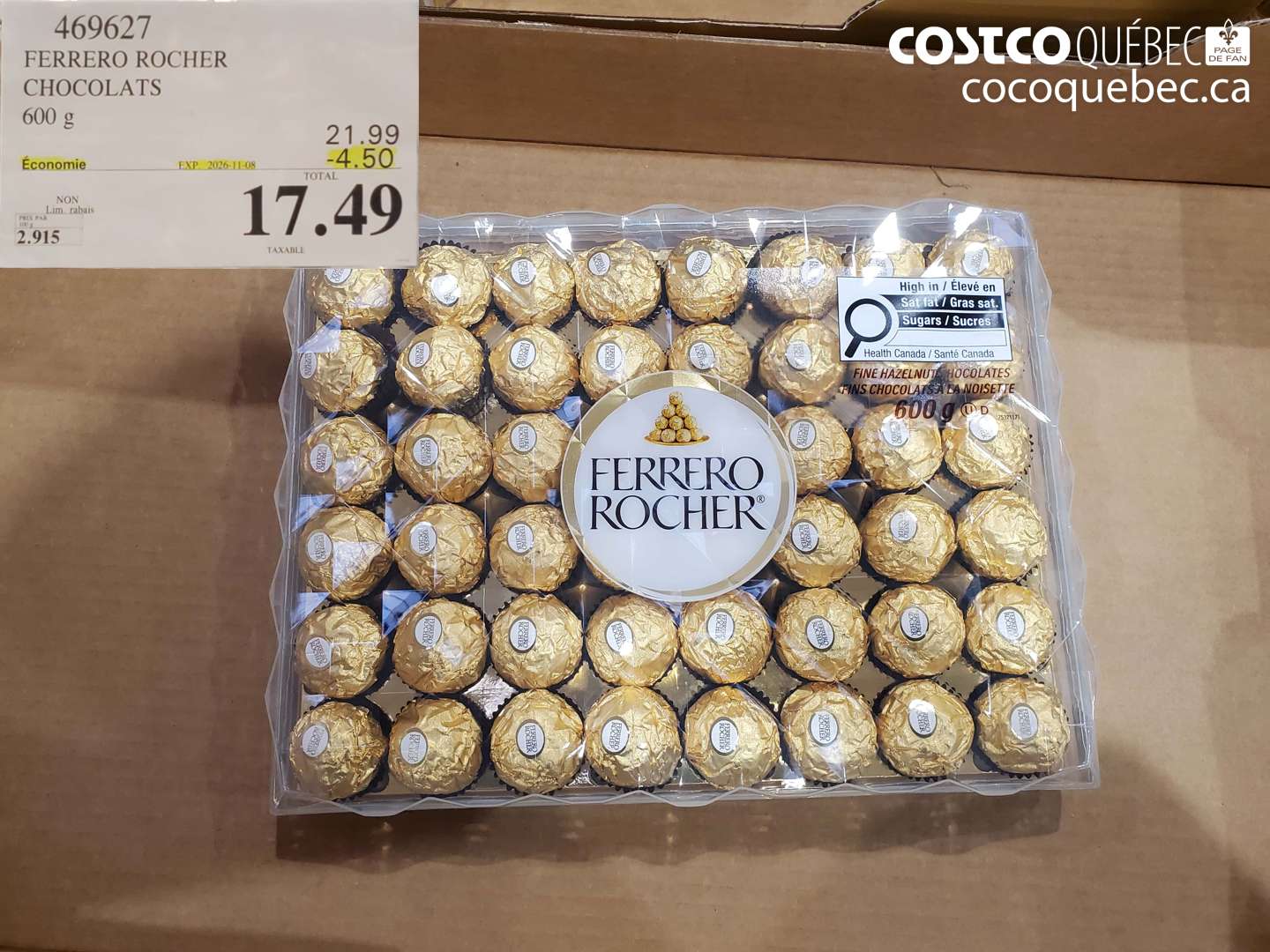 469627 FERRERO ROCHER CHOCOLATS ($4.50 INSTANT SAVINGS EXPIRES ON 2026-11-08) $17.49