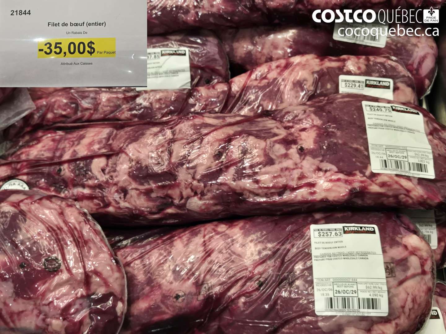 21844 FILET DE BŒUF (ENTIER) ($35.00 INSTANT SAVINGS)