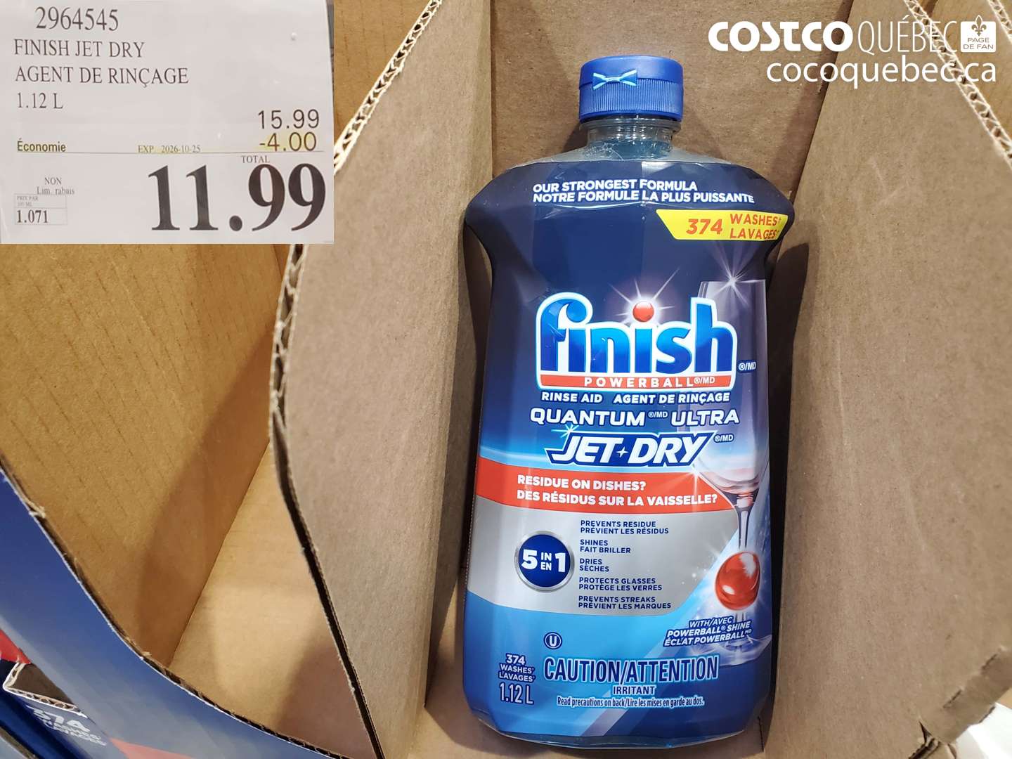 2964545 FINISH JET DRY AGENT DE RINÇAGE ($4.00 INSTANT SAVINGS EXPIRES ON 2026-10-25) $11.99