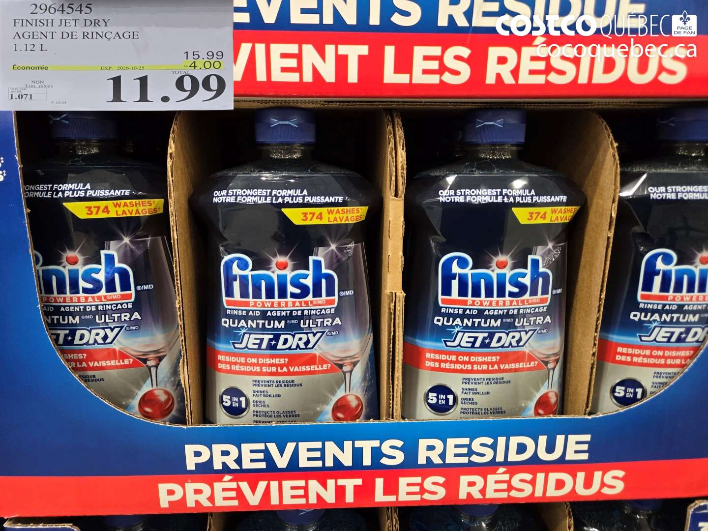 2964545 FINISH JET DRY AGENT DE RINÇAGE ($4.00 INSTANT SAVINGS EXPIRES ON 2026-10-25) $11.99