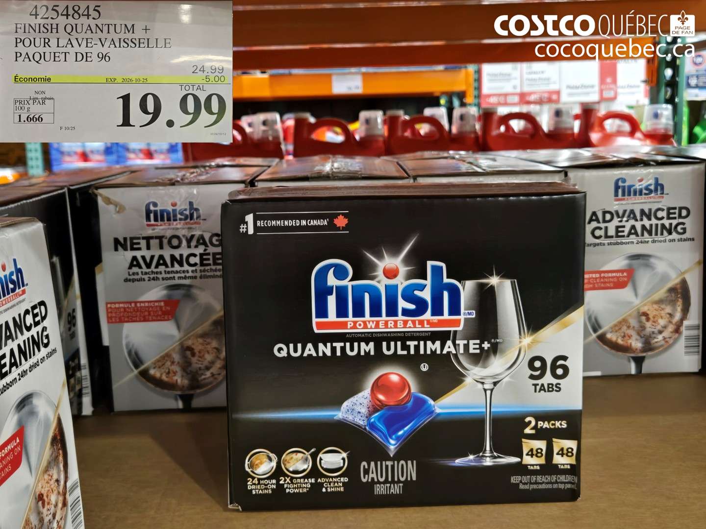 4254845 FINISH QUANTUM + POUR LAVE-VAISSELLE PAQUET DE 96 ($5.00 INSTANT SAVINGS EXPIRES ON 2026-10-25) $19.99
