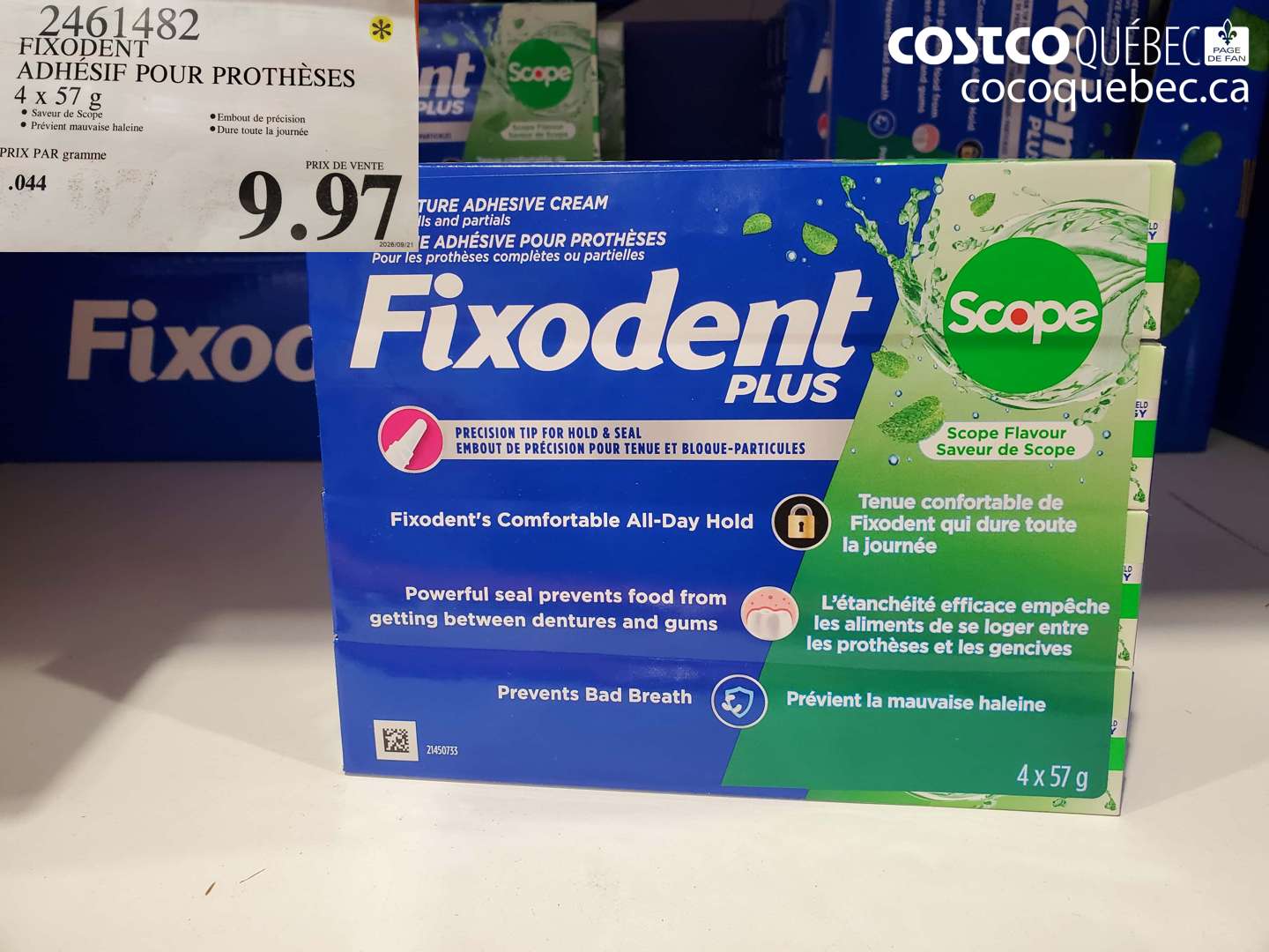 2461482 FIXODENT ADHÉSIF POUR PROTHÈSES 4 X 57 G $9.97