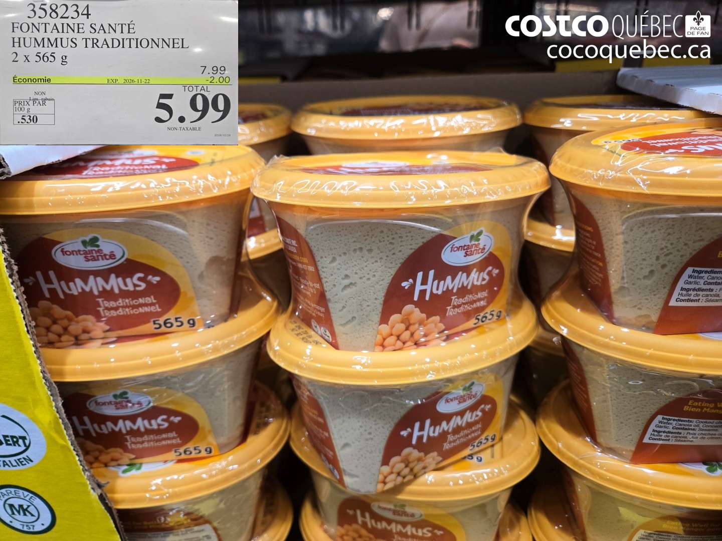 358234 FONTAINE SANTÉ HUMMUS TRADITIONNEL ($2.00 INSTANT SAVINGS EXPIRES ON 2026-11-22) $5.99