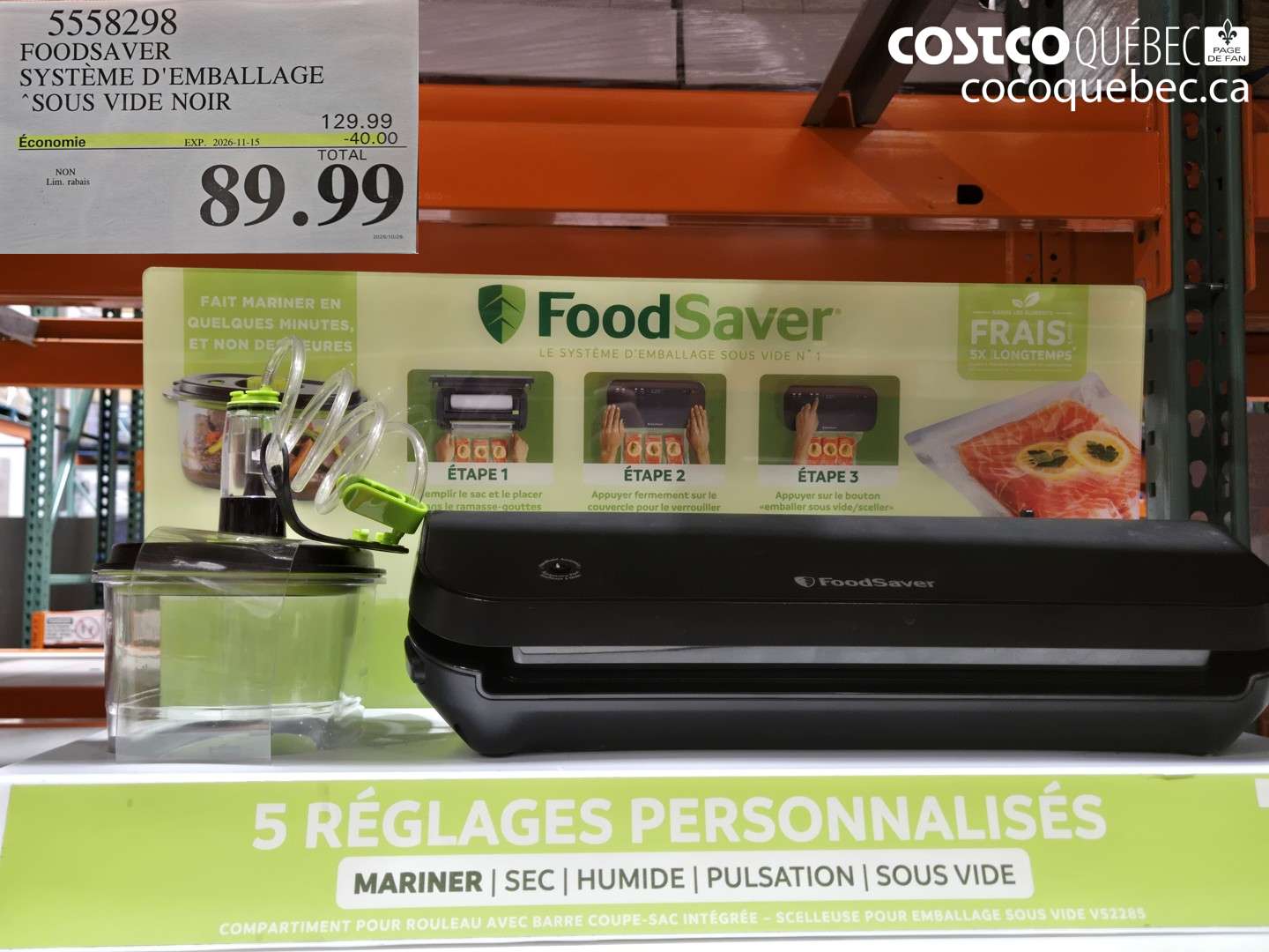 5558298 FOODSAVER SYSTÈME D'EMBALLAGE SOUS VIDE NOIR ($40.00 INSTANT SAVINGS EXPIRES ON 2026-11-15) $89.99