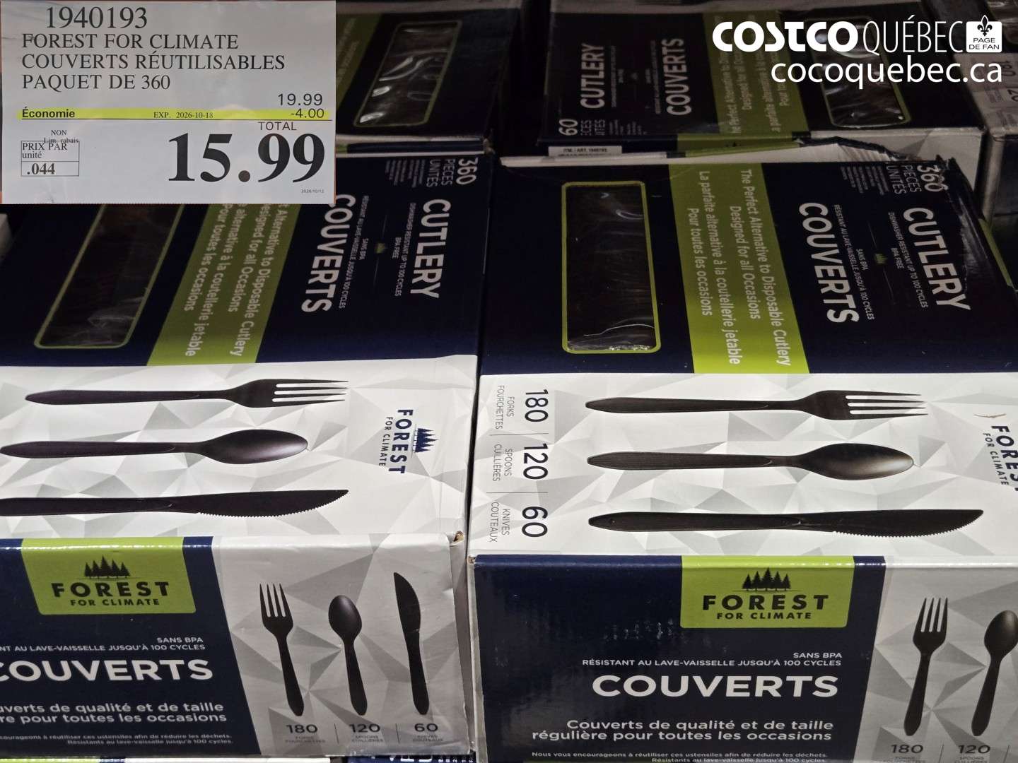 1940193 FOREST FOR CLIMATE COUVERTS RÉUTILISABLES PAQUET DE 360 ($4.00 INSTANT SAVINGS EXPIRES ON 2026-10-18) $15.99