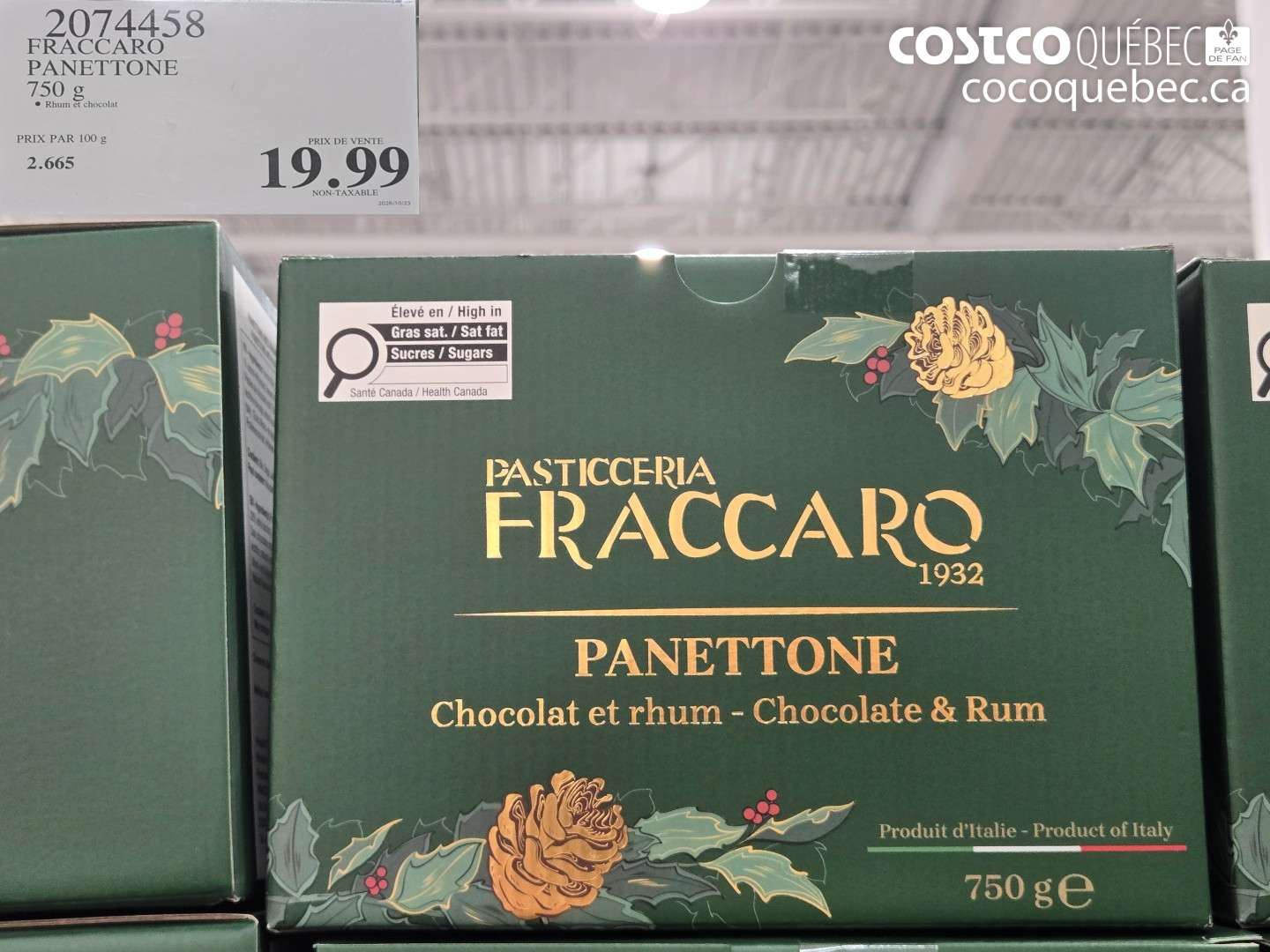 2074458 FRACCARO PANETTONE 750 G $19.99