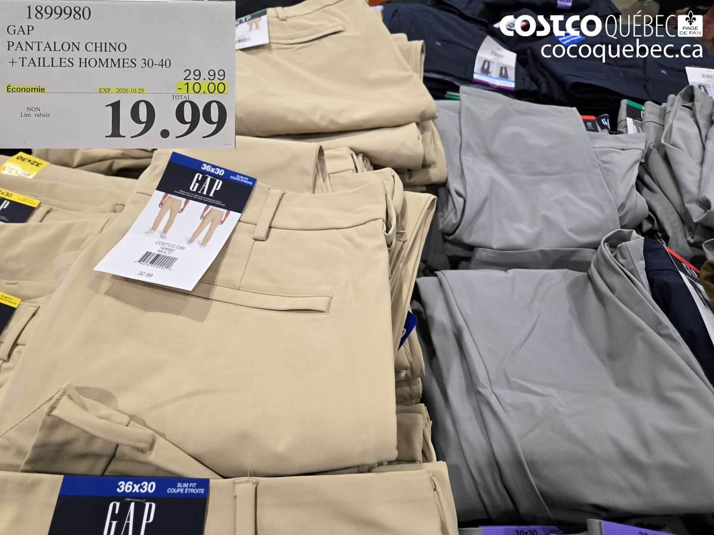 1899980 GAP PANTALON CHINO + TAILLES HOMMES 30-40 ($10.00 INSTANT SAVINGS EXPIRES ON 2026-10-25) $19.99