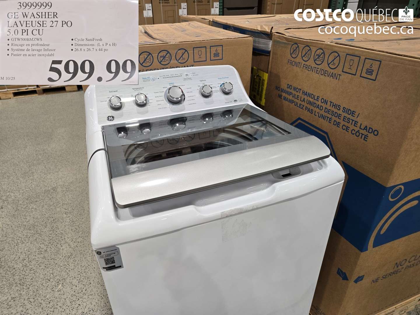 3999999 GE WASHER LAVEUSE 27 PO 5.0 PI CU $599.99