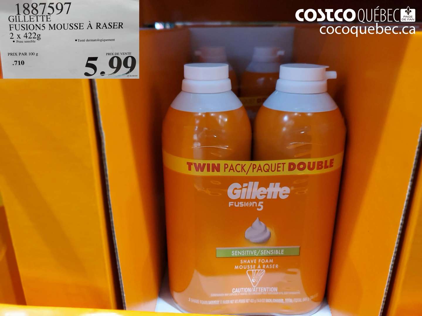 1887597 GILLETTE FUSION5 MOUSSE À RASER 2 X 422G $5.99