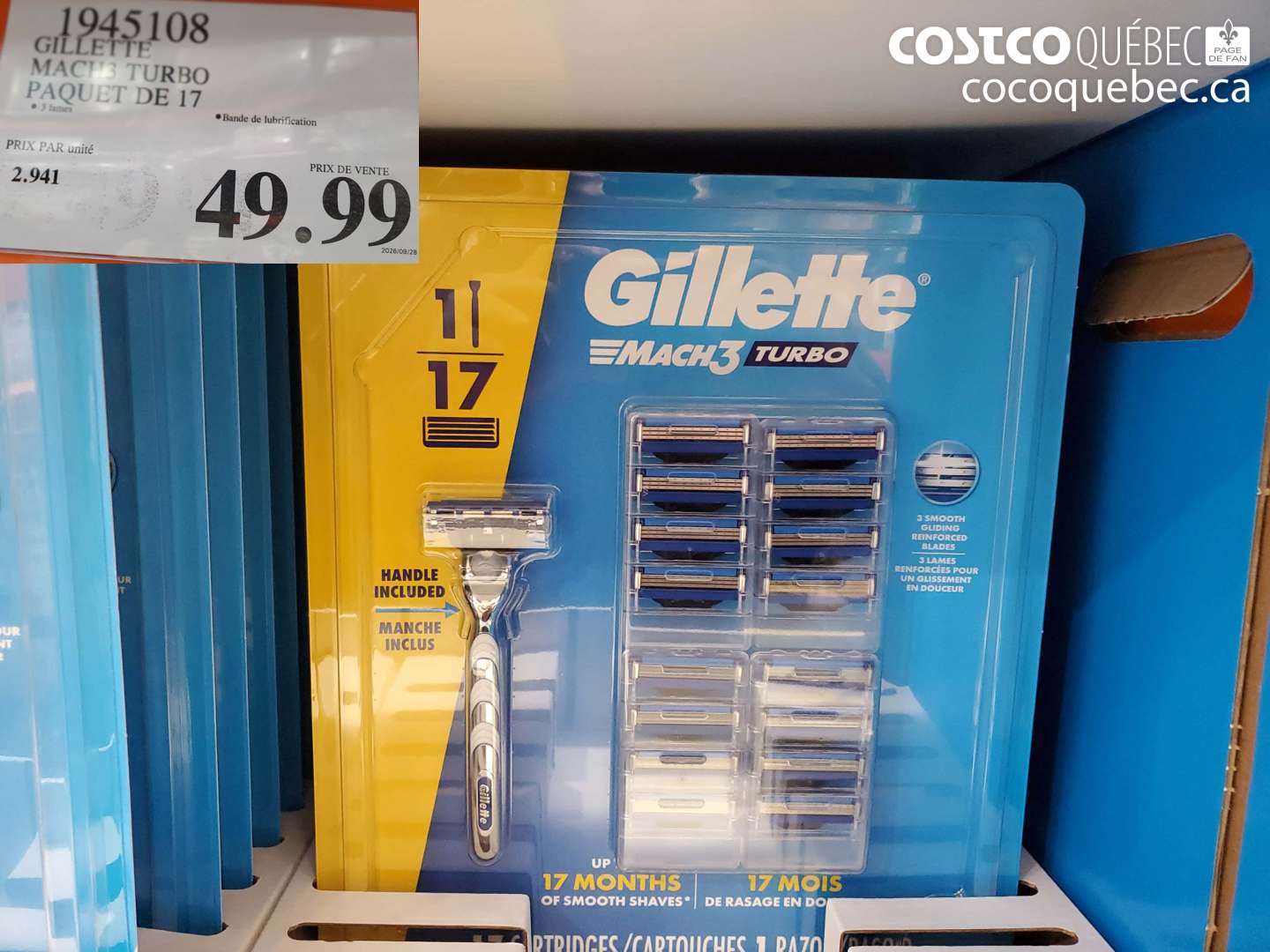 1945108 GILLETTE MACH3 TURBO PAQUET DE 17 $49.99