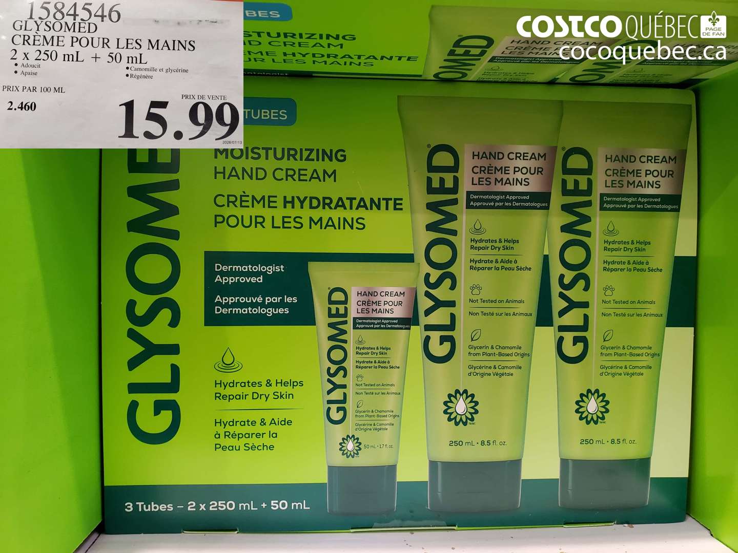 1584546 GLYSOMED CRÈME POUR LES MAINS 2 X 250 ML + 50 ML $15.99