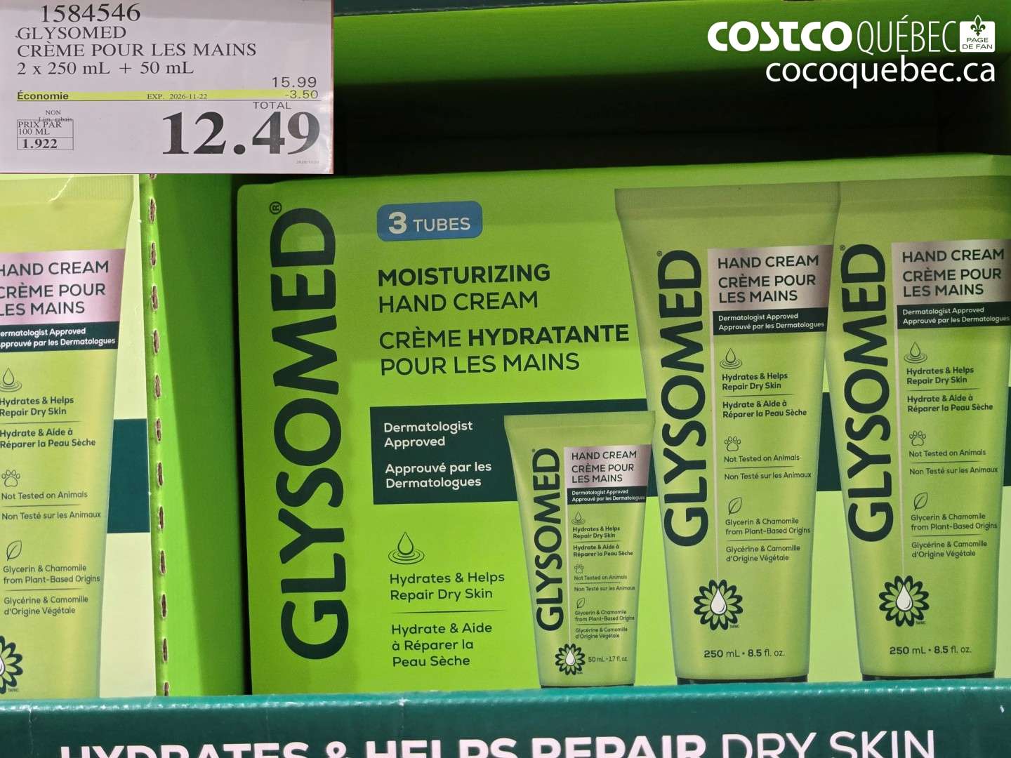 1584546 GLYSOMED CRÈME POUR LES MAINS 2 X 250 ML + 50 ML ($3.50 INSTANT SAVINGS EXPIRES ON 2026-11-22) $12.49