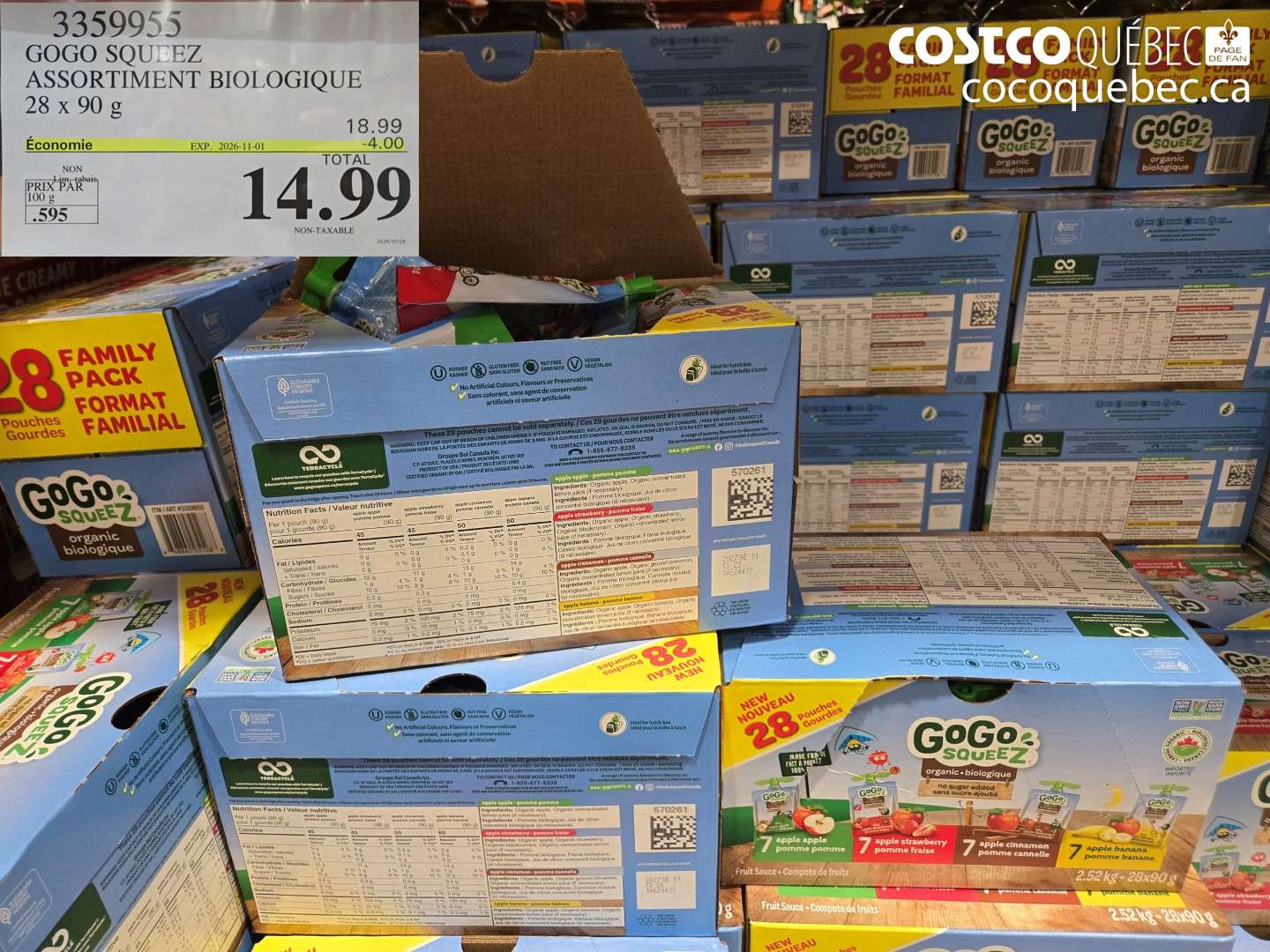 3359955 GOGO SQUEEZ ASSORTIMENT BIOLOGIQUE ($4.00 INSTANT SAVINGS EXPIRES ON 2026-11-01) $14.99