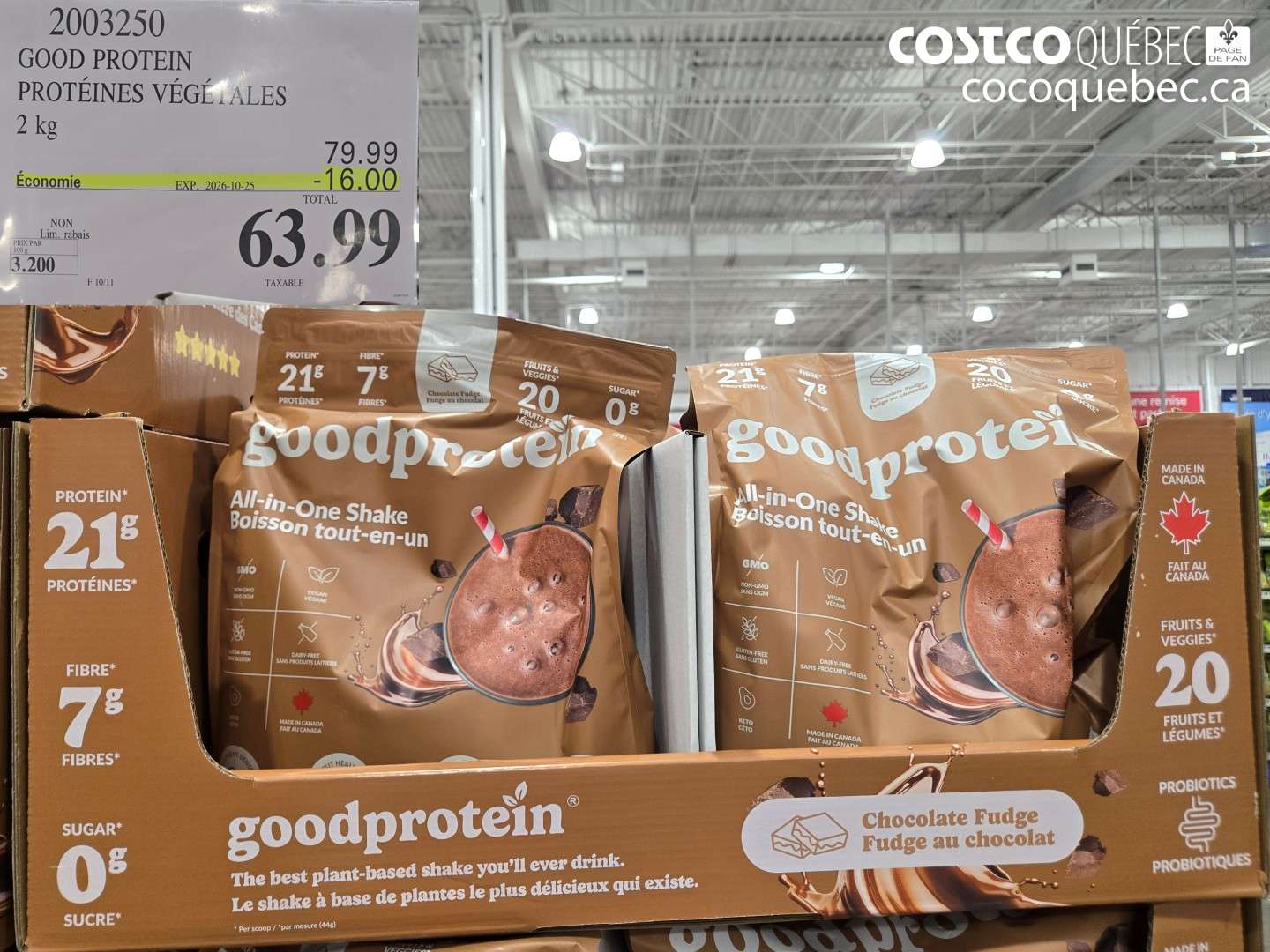 2003250 GOOD PROTEIN PROTÉINES VÉGÉTALES 2 KG ($16.00 INSTANT SAVINGS EXPIRES ON 2026-10-25) $63.99