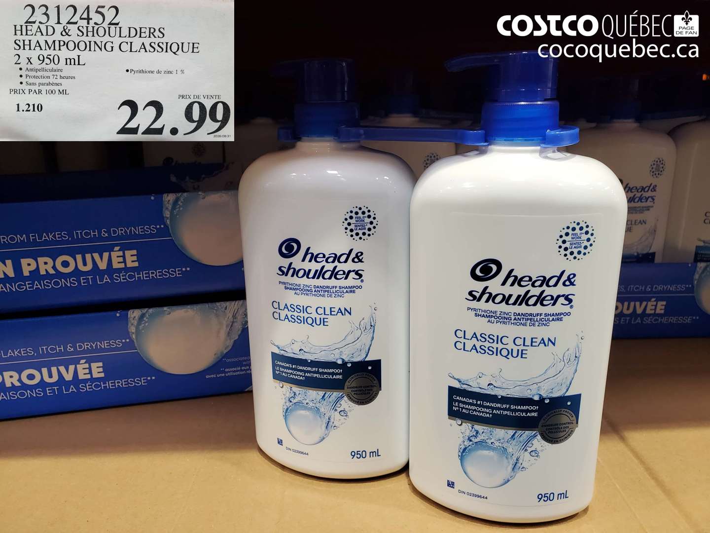 2312452 HEAD & SHOULDERS SHAMPOOING CLASSIQUE 2 X 950 ML $22.99