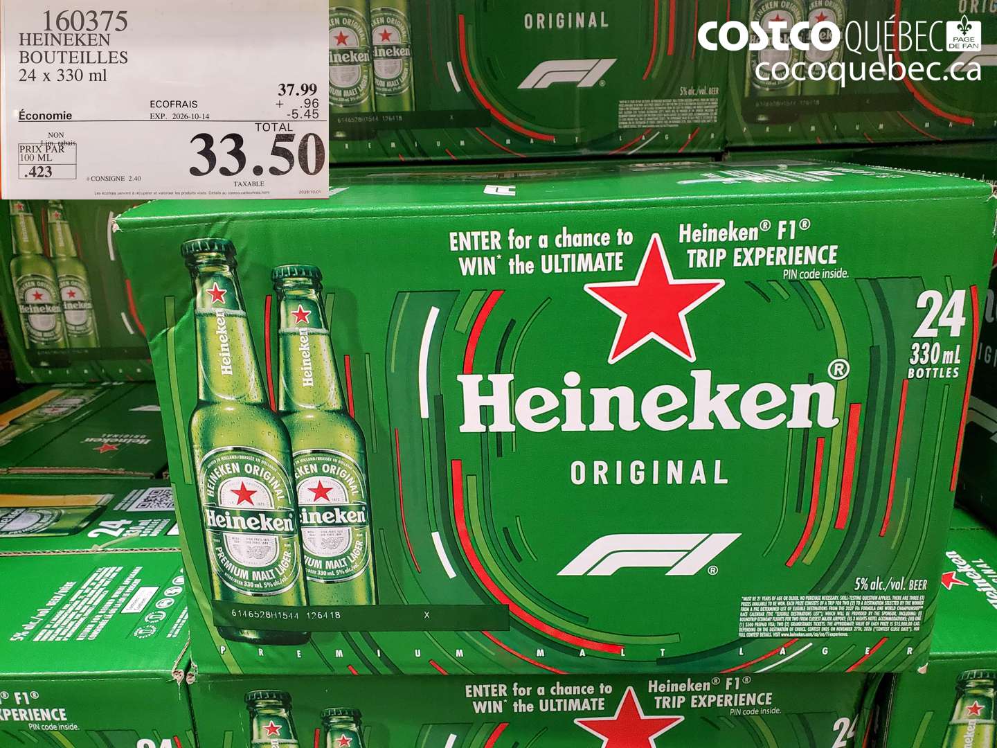 160375 HEINEKEN BOUTEILLES 24 X 330 ML ($5.45 INSTANT SAVINGS EXPIRES ON 2026-10-14) $33.50