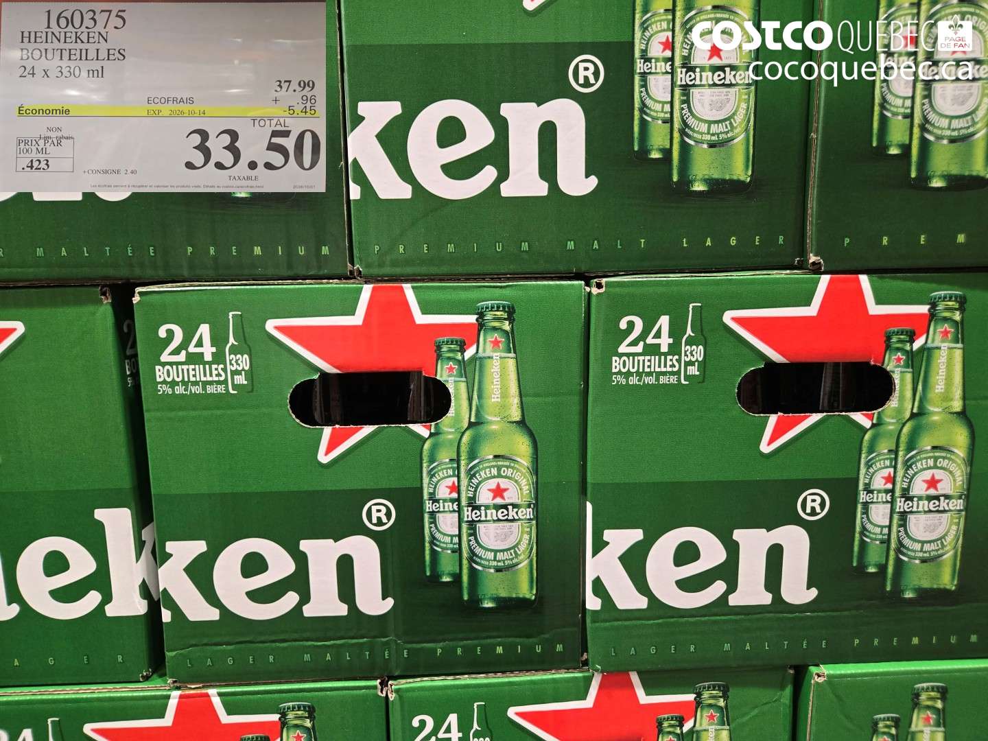 160375 HEINEKEN BOUTEILLES 24 X 330 ML ($5.45 INSTANT SAVINGS EXPIRES ON 2026-10-14) $33.50