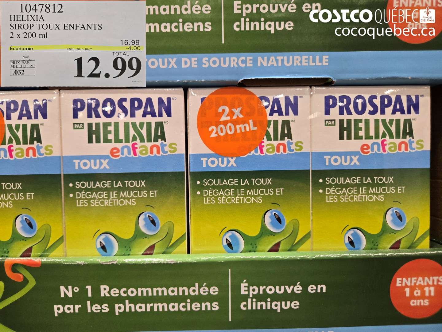 1047812 HELIXIA SIROP TOUX ENFANTS 2 X 200 ML ($4.00 INSTANT SAVINGS EXPIRES ON 2026-10-25) $12.99