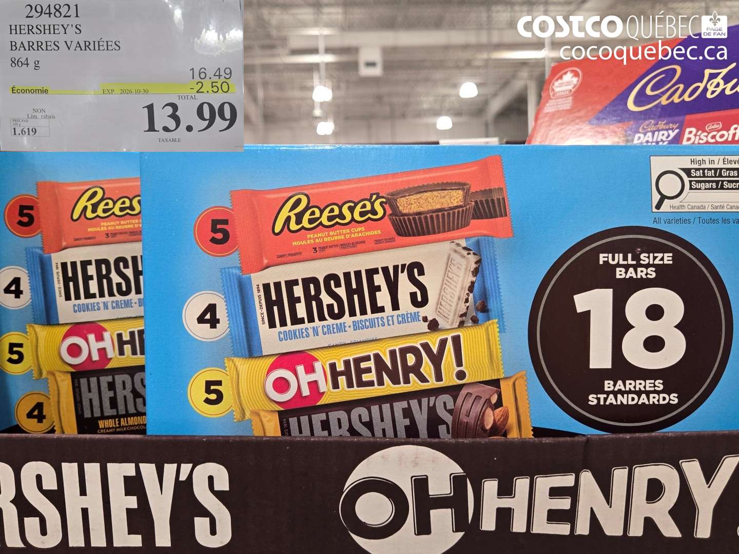 294821 HERSHEY'S BARRES VARIÉES ($2.50 INSTANT SAVINGS EXPIRES ON 2026-10-30) $13.99