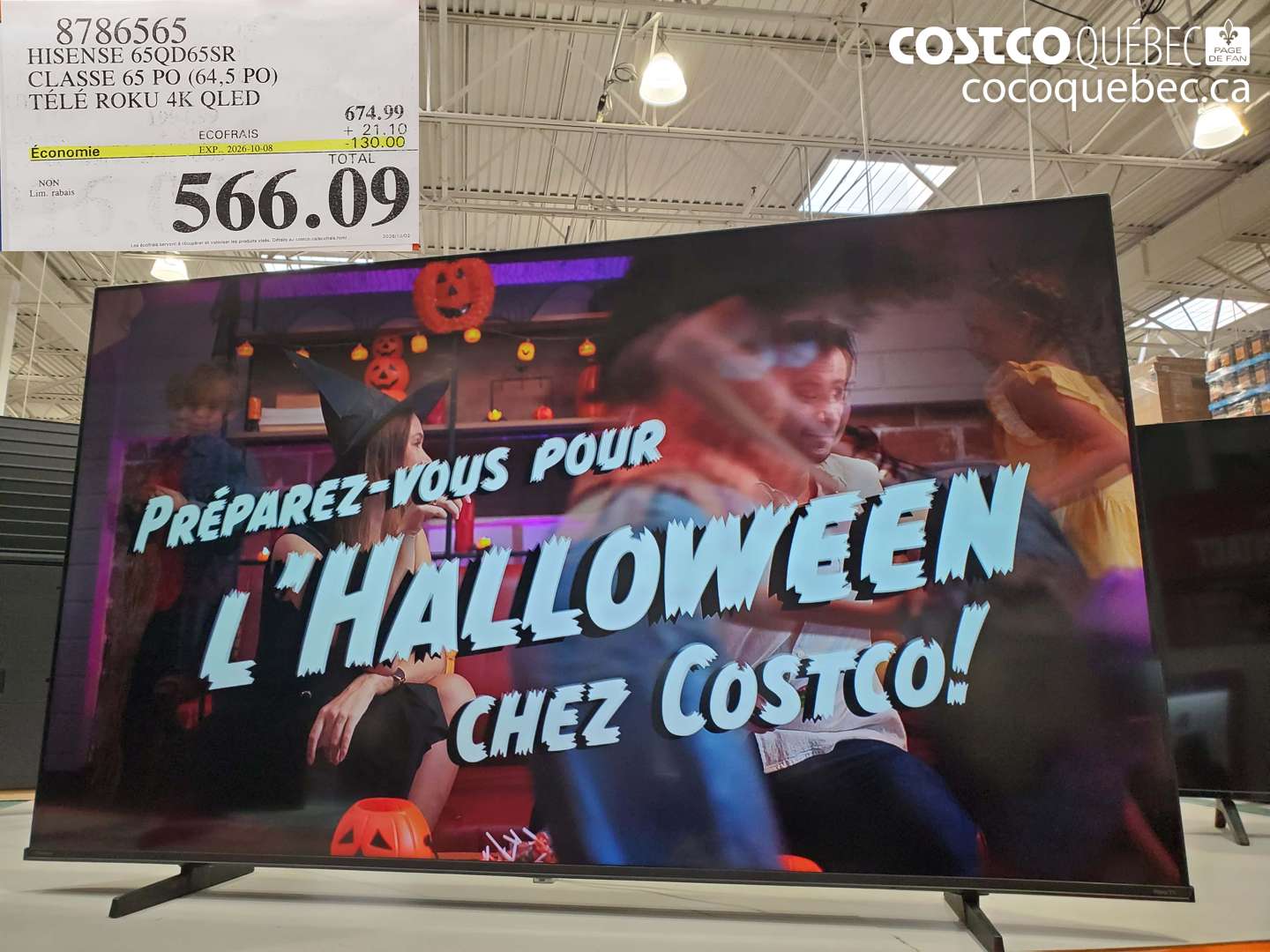 8786565 HISENSE 65QD65SR CLASSE 65 PO (64.5 PO) TÉLÉ ROKU 4K QLED ($130.00 INSTANT SAVINGS EXPIRES ON 2026-10-08) $566.09