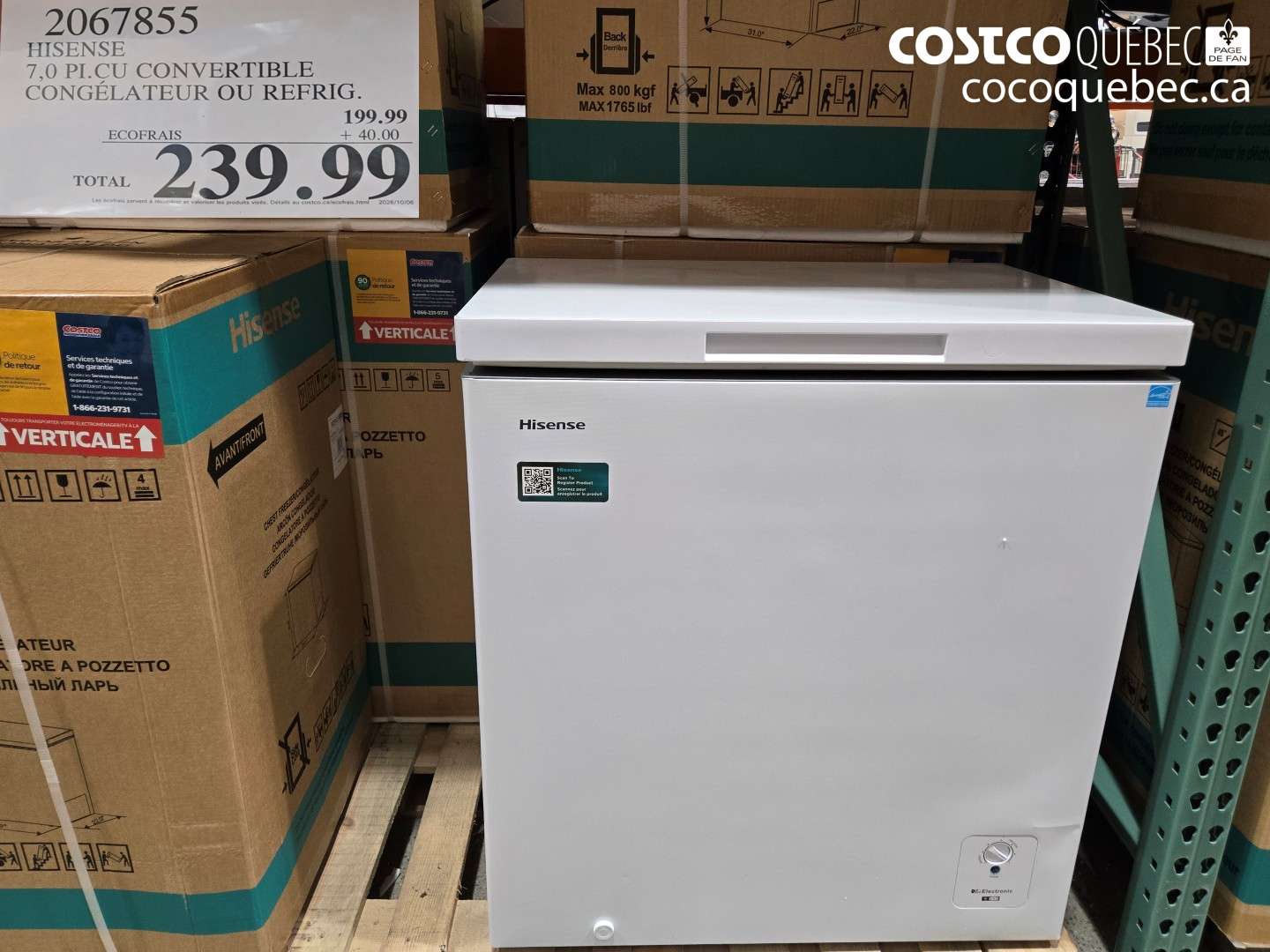 2067855 HISENSE 7,0 PI.CU CONVERTIBLE CONGÉLATEUR OU REFRIG. $239.99