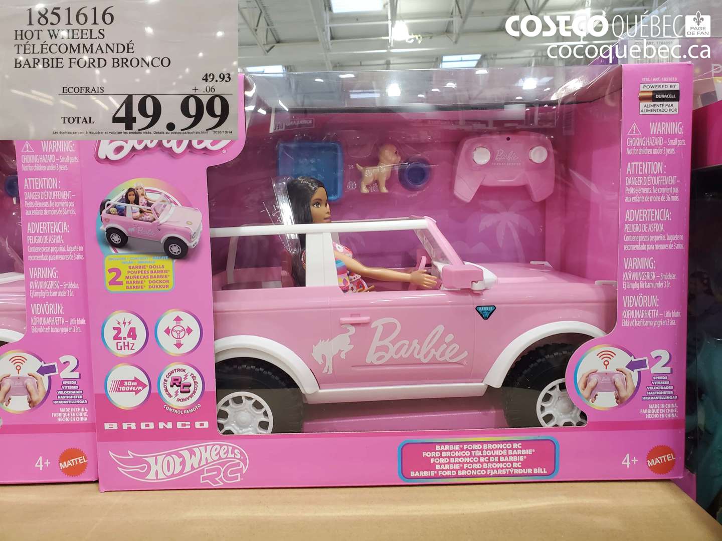 1851616 HOT WHEELS TÉLÉCOMMANDÉ BARBIE FORD BRONCO $49.99