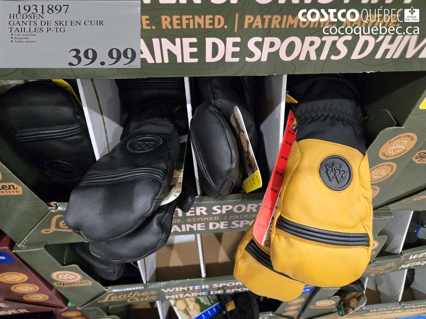 1931897 HUDSEN GANTS DE SKI EN CUIR TAILLES P-TG $39.99