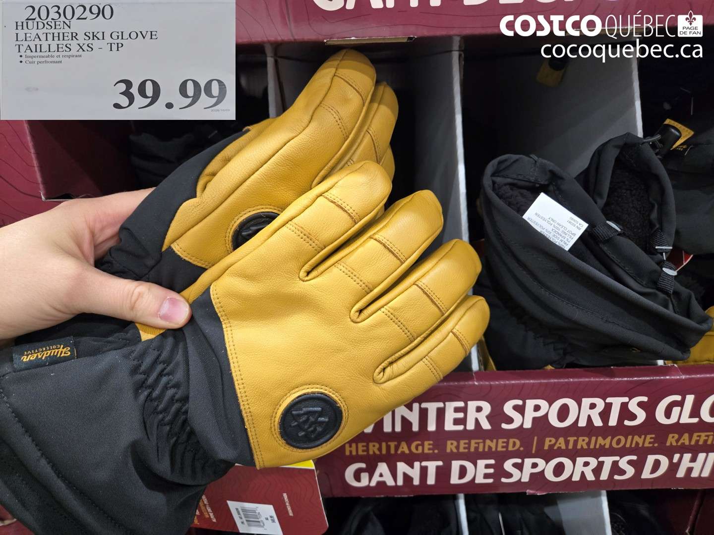 2030290 HUDSEN LEATHER SKI GLOVE TAILLES XS - TP $39.99