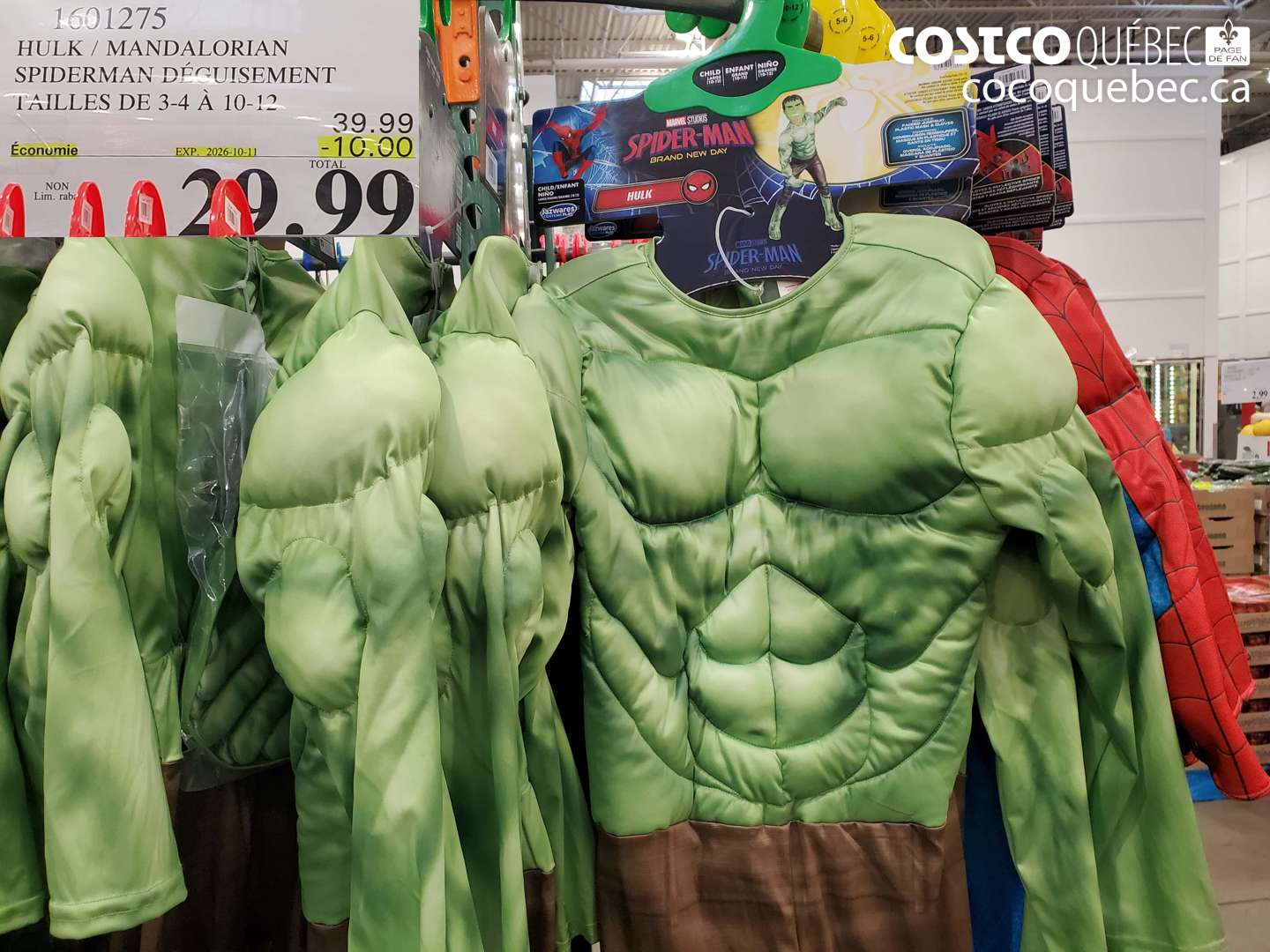 1601275 HULK / MANDALORIAN SPIDERMAN DÉGUISEMENT TAILLES DE 3-4 À 10-12 ($10.00 INSTANT SAVINGS EXPIRES ON 2026-10-11) $29.99