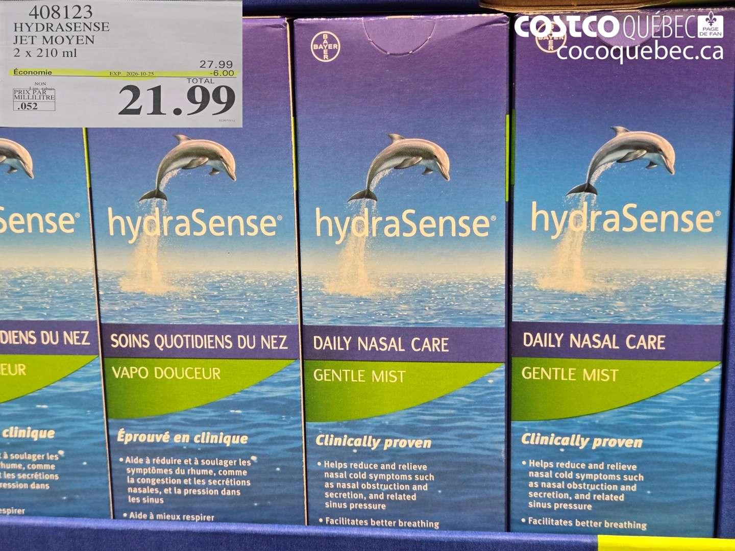 408123 HYDRASENSE JET MOYEN ($6.00 INSTANT SAVINGS EXPIRES ON 2026-10-25) $21.99