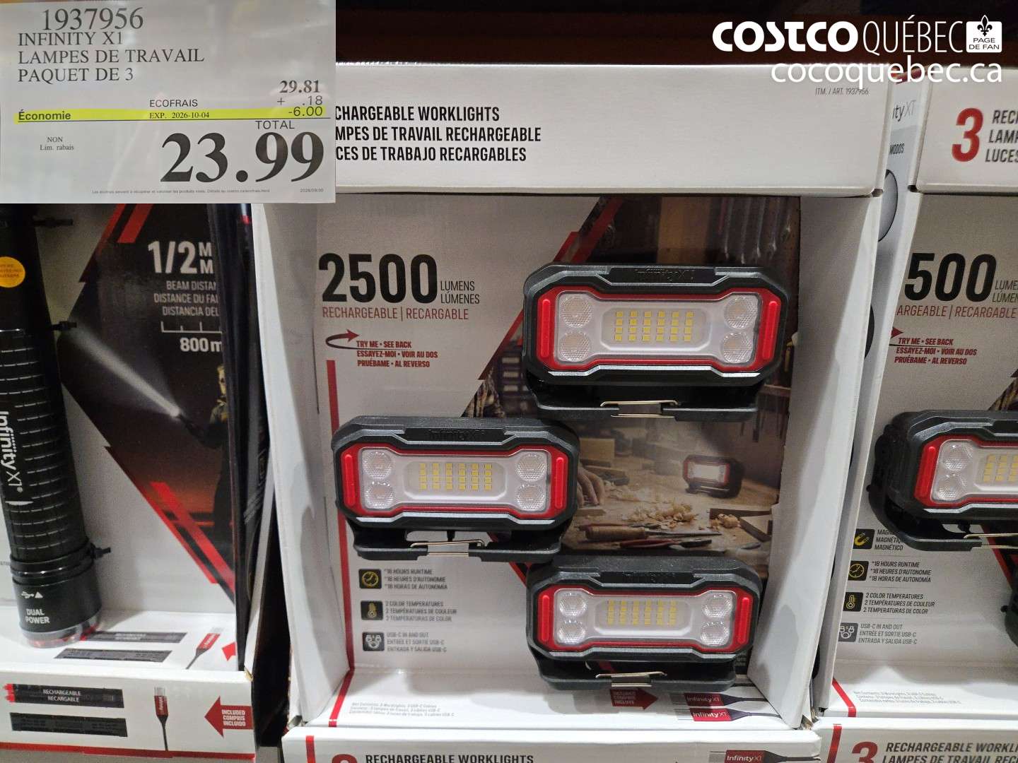 1937956 INFINITY X1 LAMPES DE TRAVAIL PAQUET DE 3 ($6.00 INSTANT SAVINGS EXPIRES ON 2026-10-04) $23.99