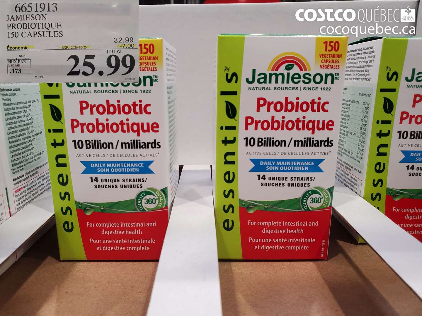 6651913 JAMIESON PROBIOTIQUE 150 CAPSULES ($7.00 INSTANT SAVINGS EXPIRES ON 2026-10-25) $25.99