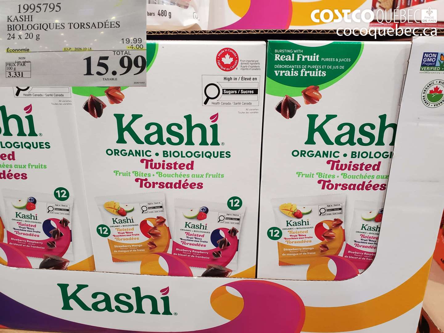 1995795 KASHI BIOLOGIQUES TORSADÉES 24 X 20 G ($4.00 INSTANT SAVINGS EXPIRES ON 2026-10-18) $15.99