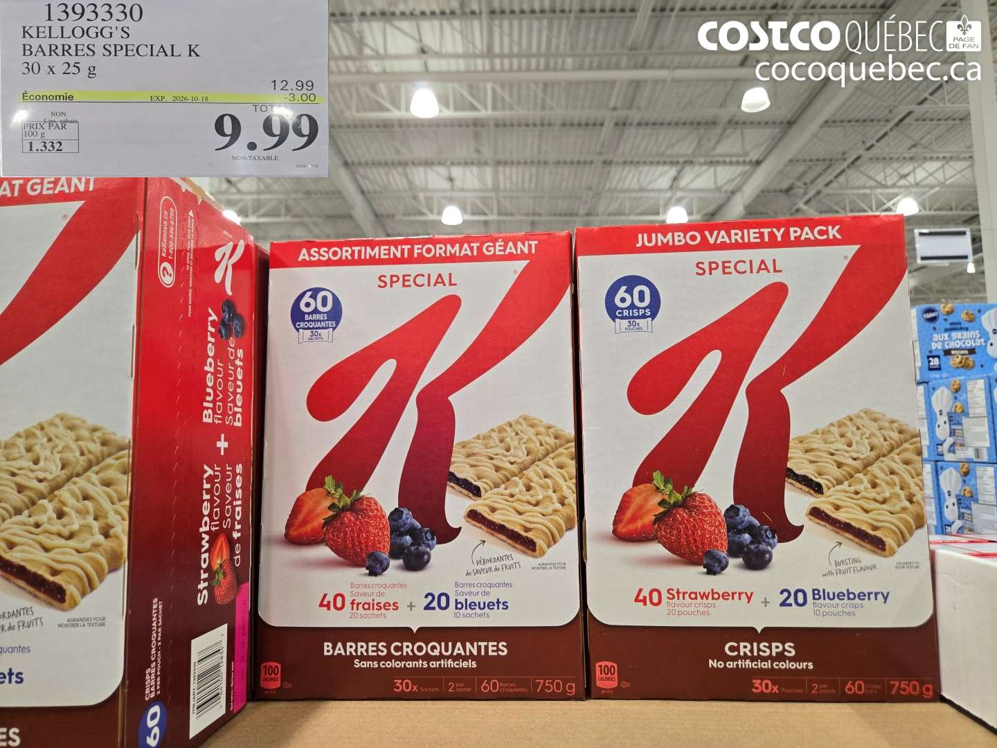 1393330 KELLOGG'S BARRES SPECIAL K ($3.00 INSTANT SAVINGS EXPIRES ON 2026-10-18) $9.99