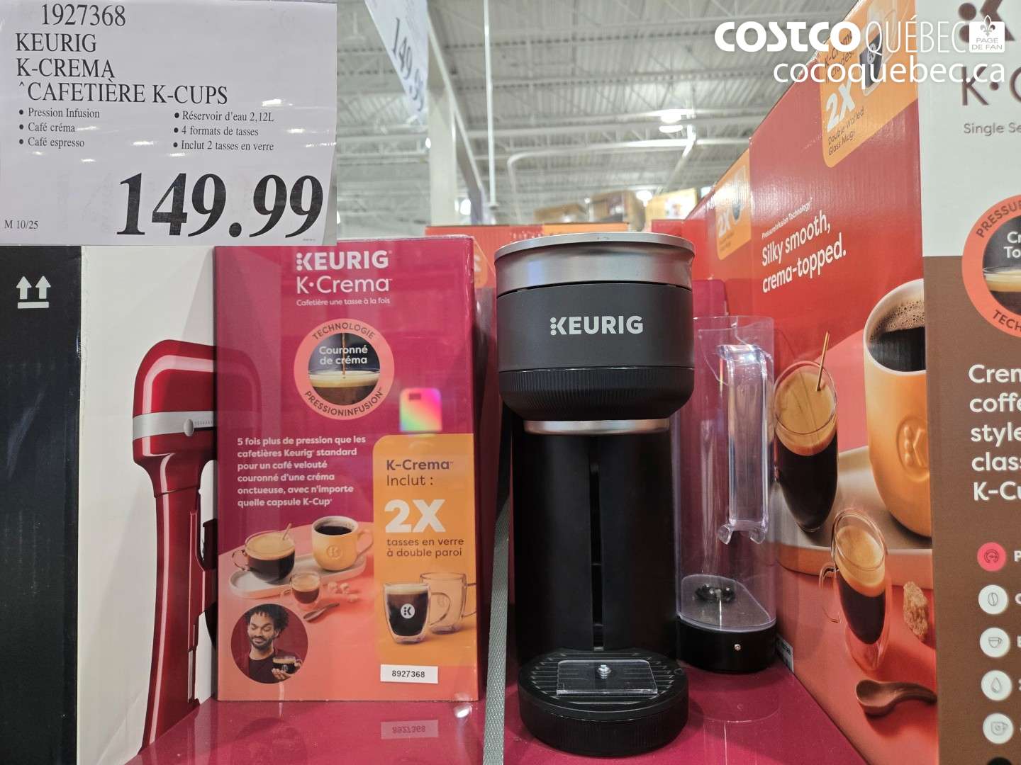 1927368 KEURIG K-CREMA CAFETIÈRE K-CUPS $149.99