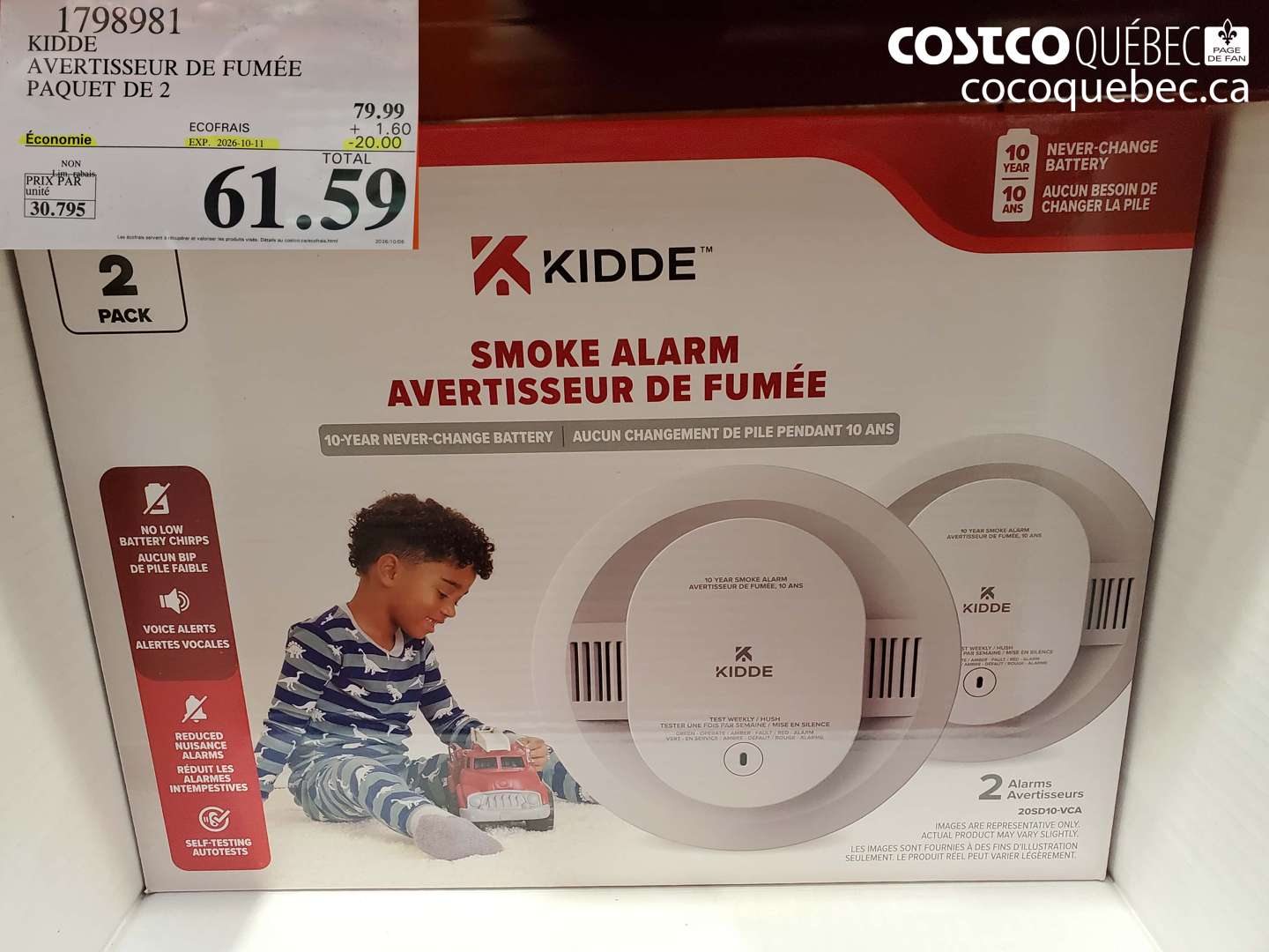 1798981 KIDDE AVERTISSEUR DE FUMÉE PAQUET DE 2 ($20.00 INSTANT SAVINGS EXPIRES ON 2026-10-11) $61.59