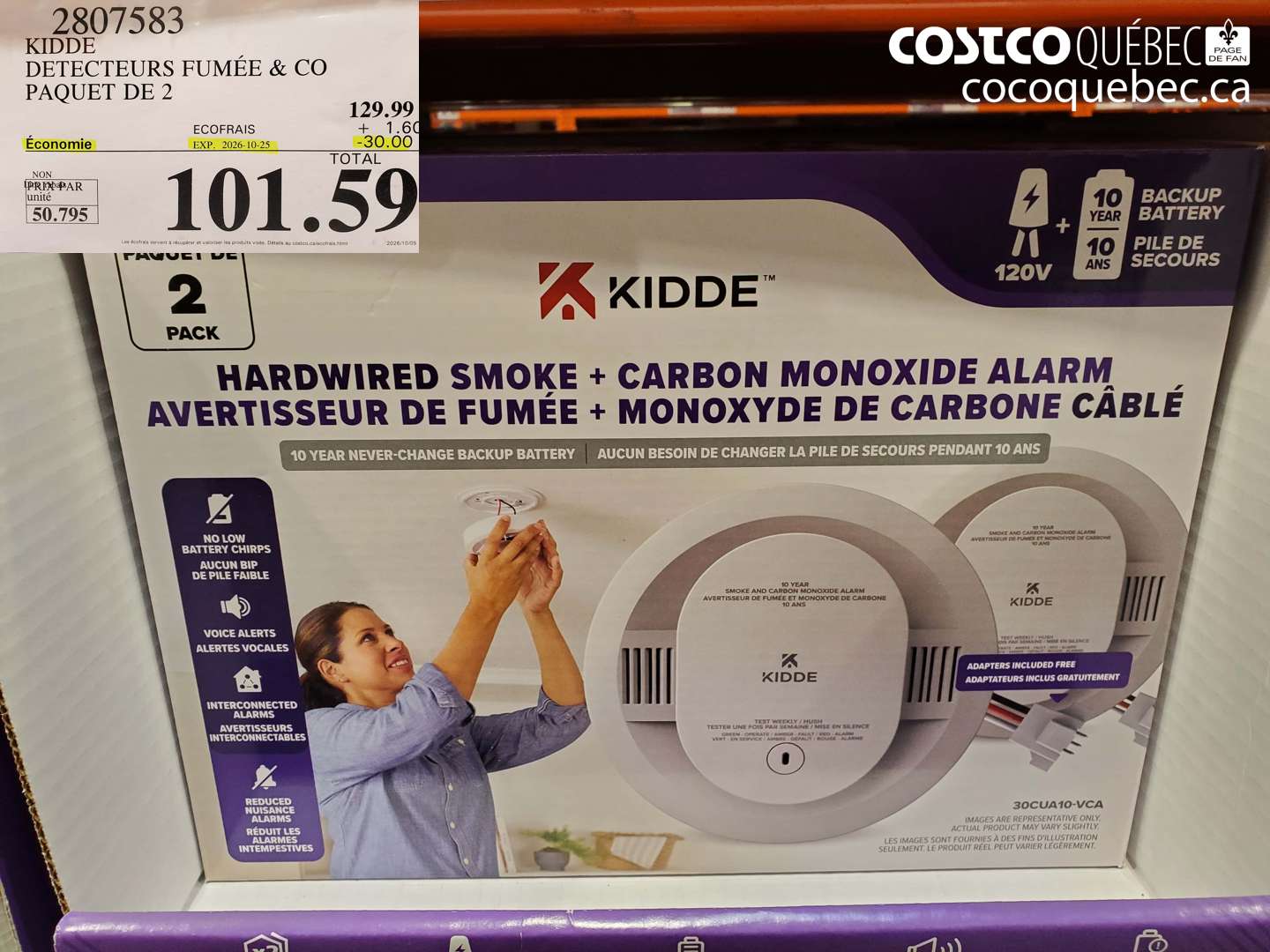 2807583 KIDDE DETECTEURS FUMÉE & CO PAQUET DE 2 ($30.00 INSTANT SAVINGS EXPIRES ON 2026-10-25) $101.59