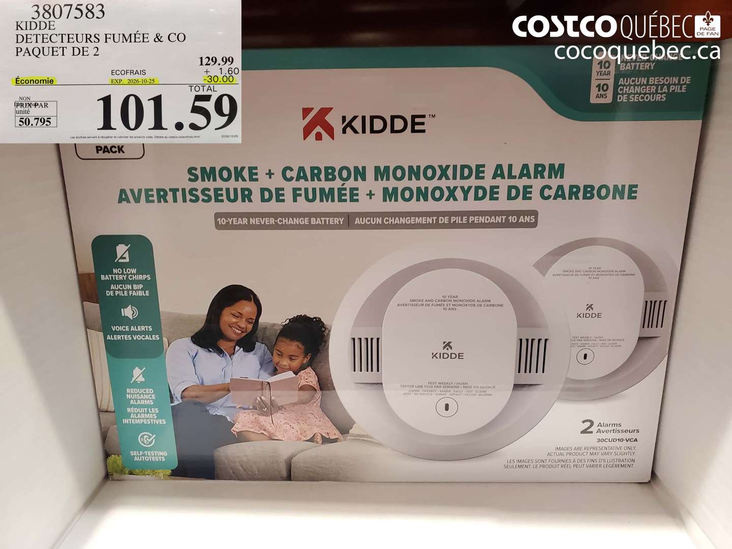 3807583 KIDDE DETECTEURS FUMÉE & CO PAQUET DE 2 ($30.00 INSTANT SAVINGS EXPIRES ON 2026-10-25) $101.59