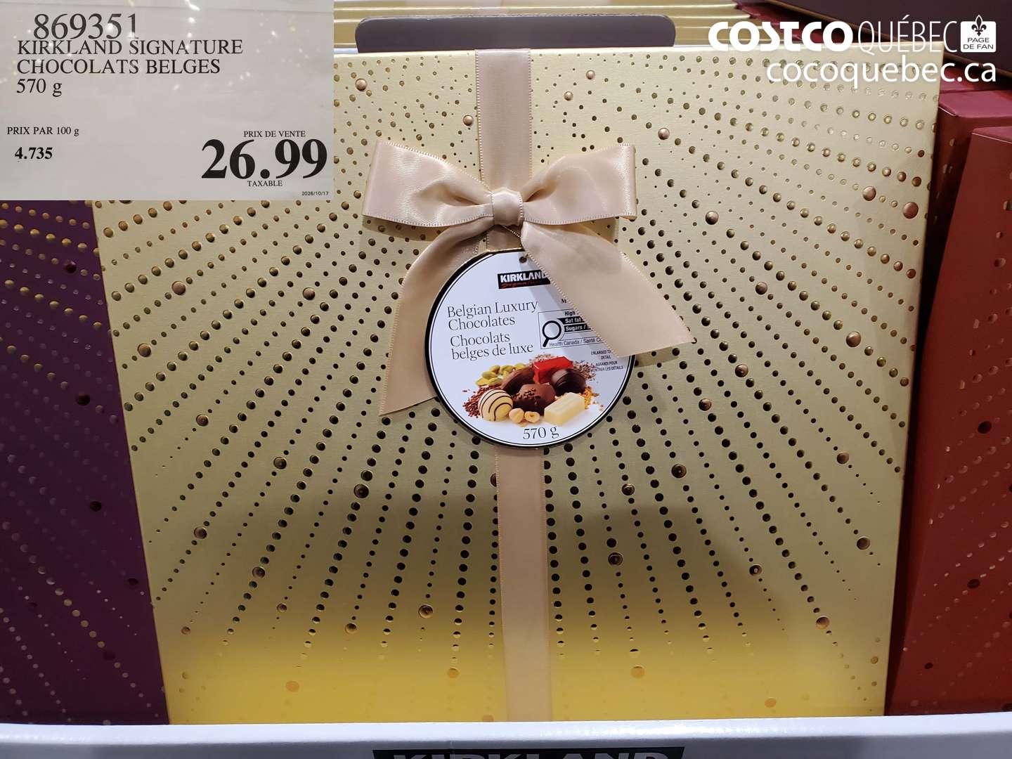869351 KIRKLAND SIGNATURE CHOCOLATS BELGES $26.99