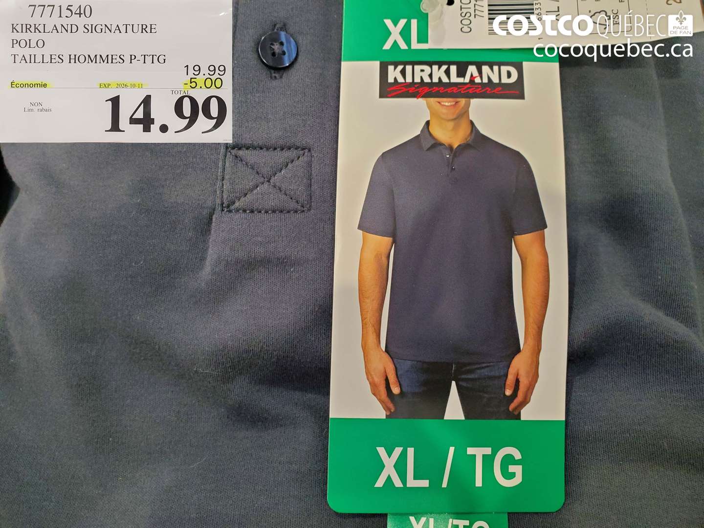 7771540 KIRKLAND SIGNATURE POLO TAILLES HOMMES P-TTG ($5.00 INSTANT SAVINGS EXPIRES ON 2026-10-11) $14.99