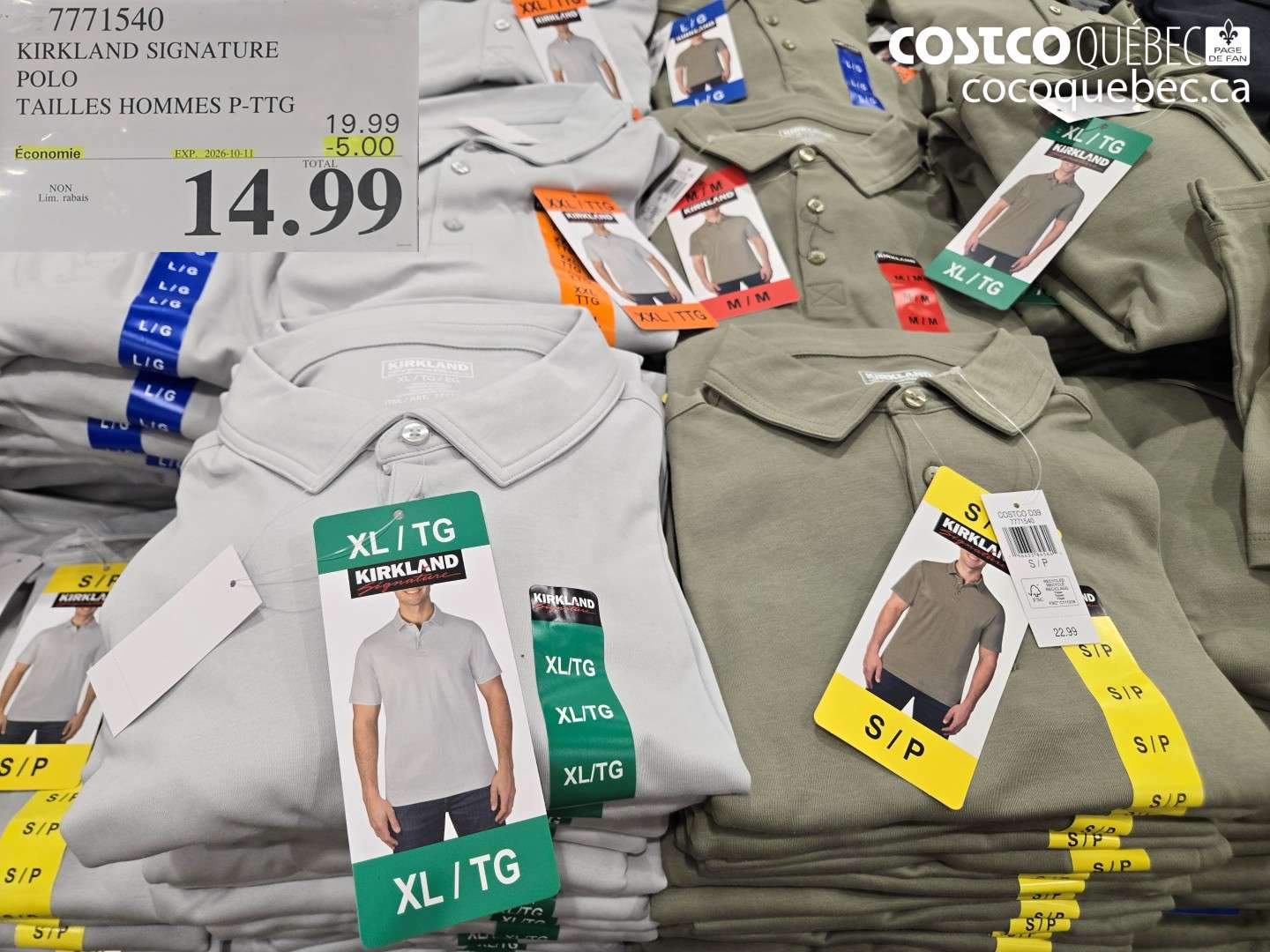 7771540 KIRKLAND SIGNATURE POLO TAILLES HOMMES P-TTG ($5.00 INSTANT SAVINGS EXPIRES ON 2026-10-11) $14.99